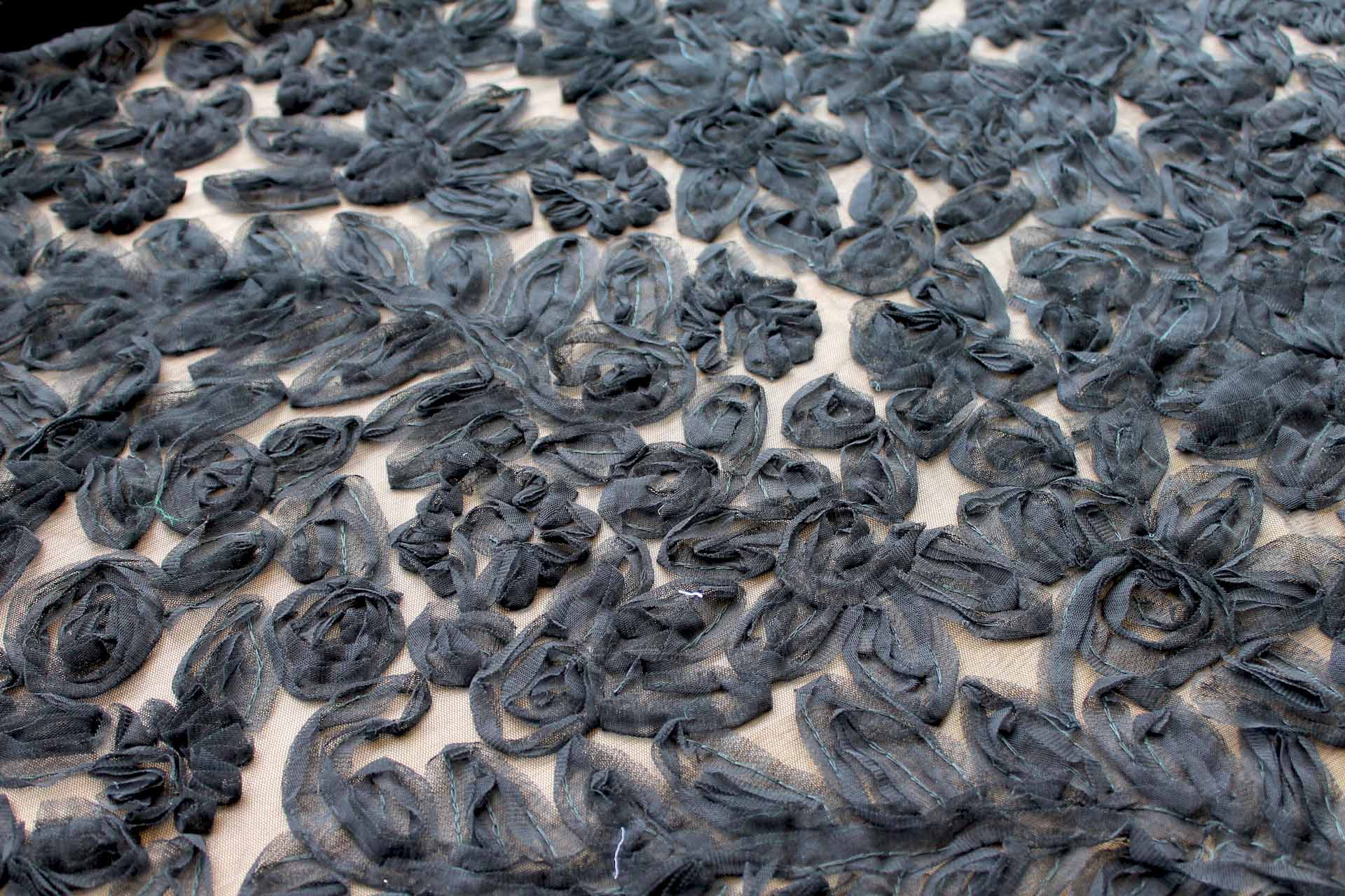 Black Tulle Applique Flowers fabric
