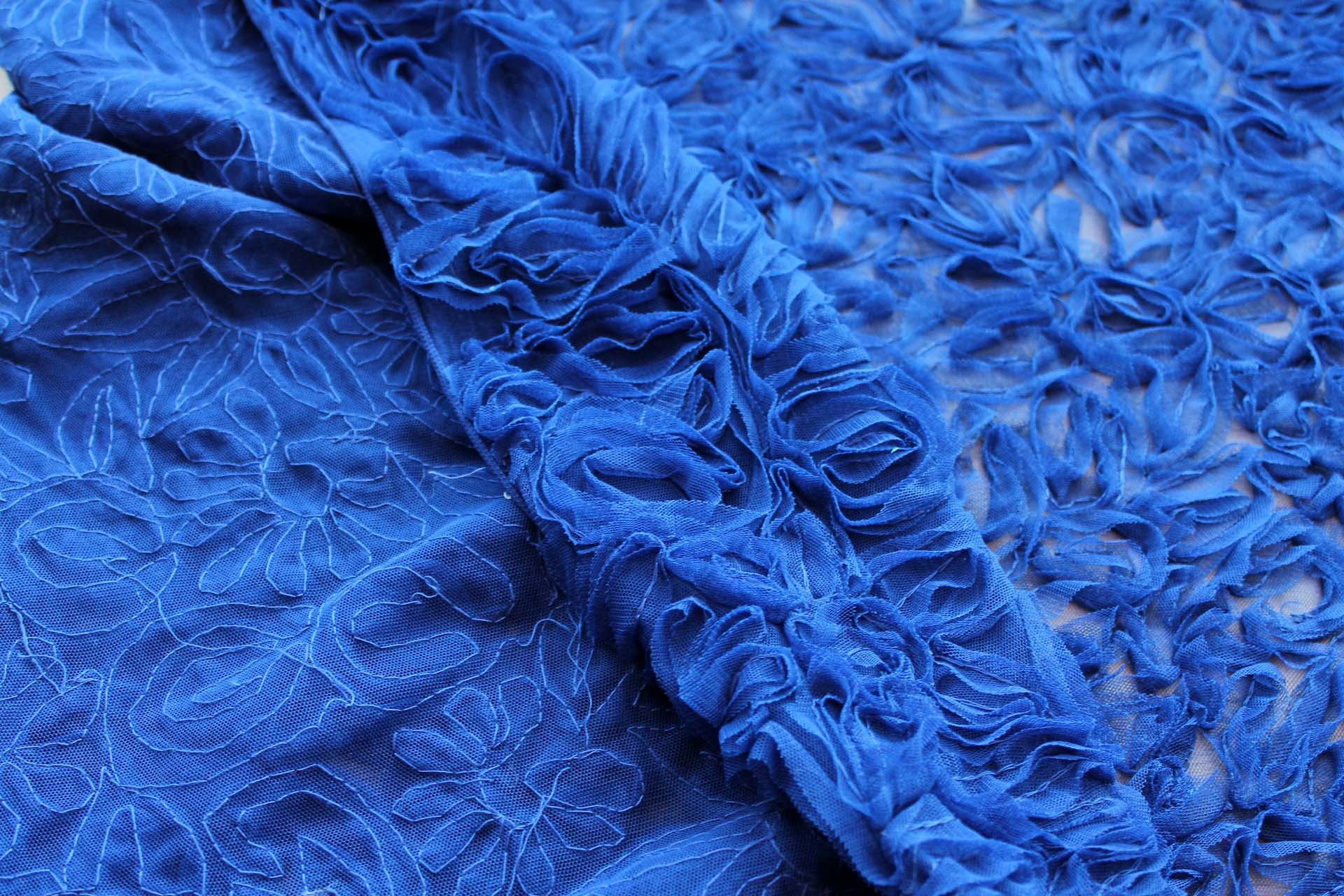 Royal Blue Tulle Applique Flowers fabric, image 7 of 9