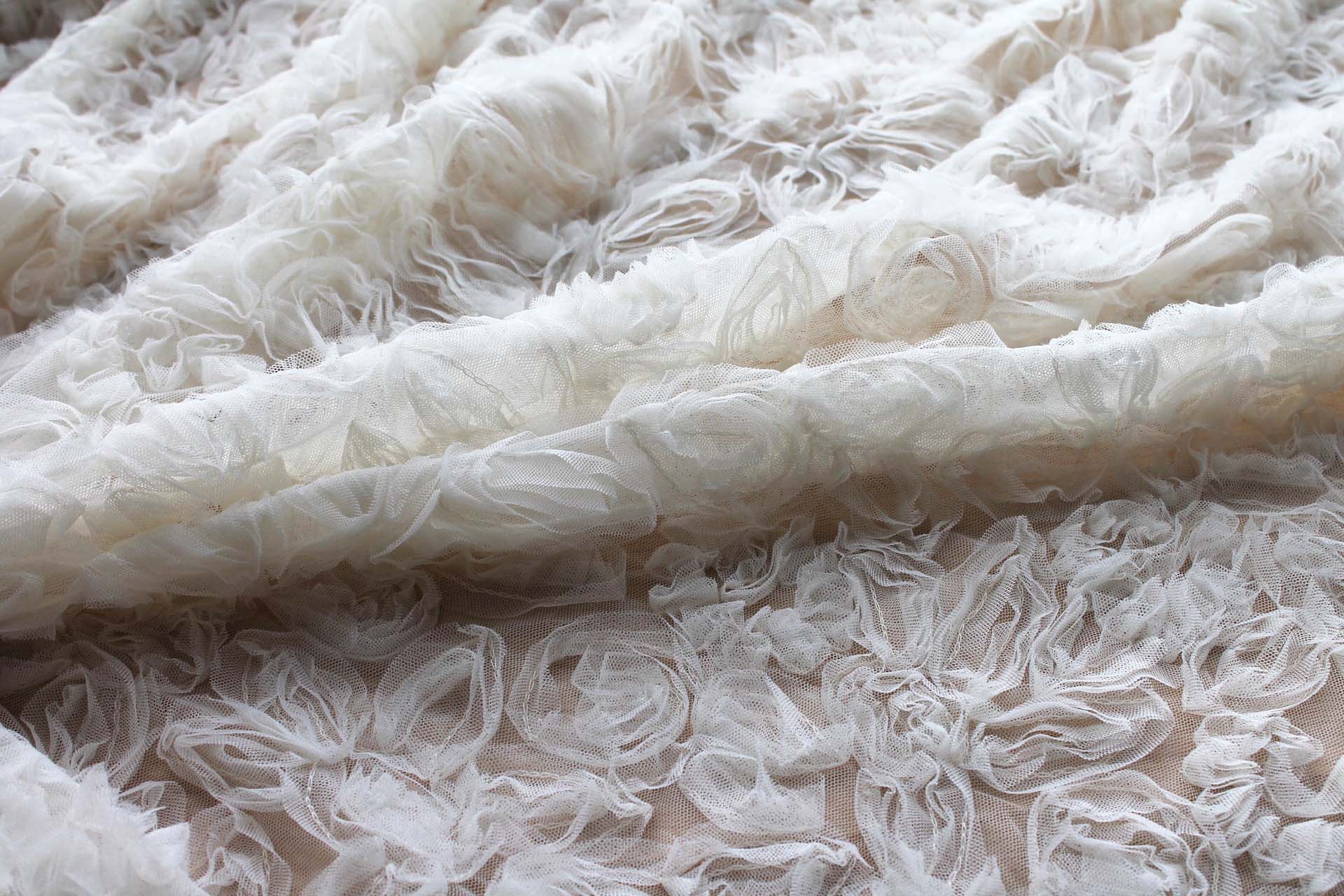 Ivory Tulle Applique Flowers fabric