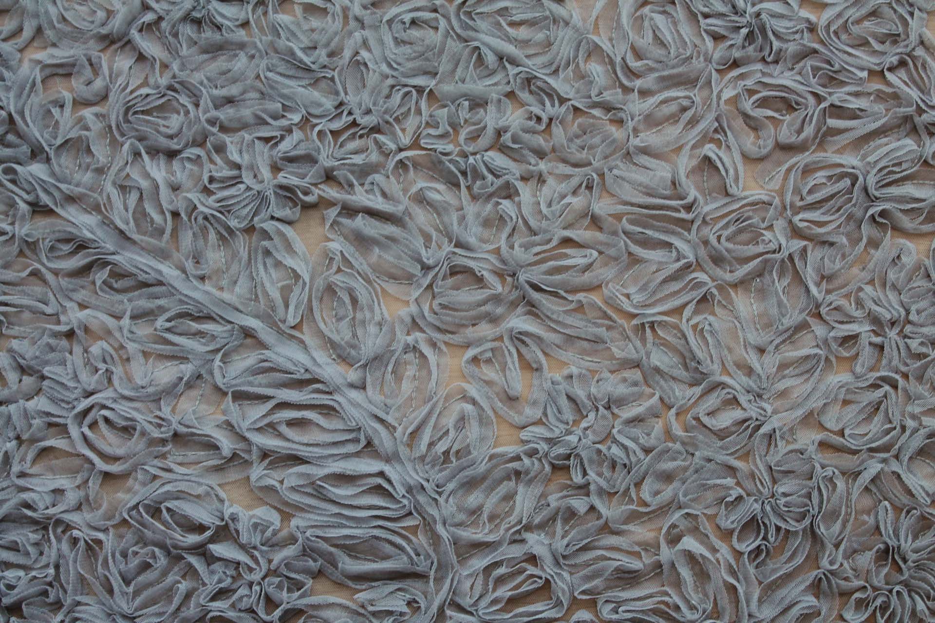 Mid Grey Tulle Applique Flowers fabric, image 2 of 9
