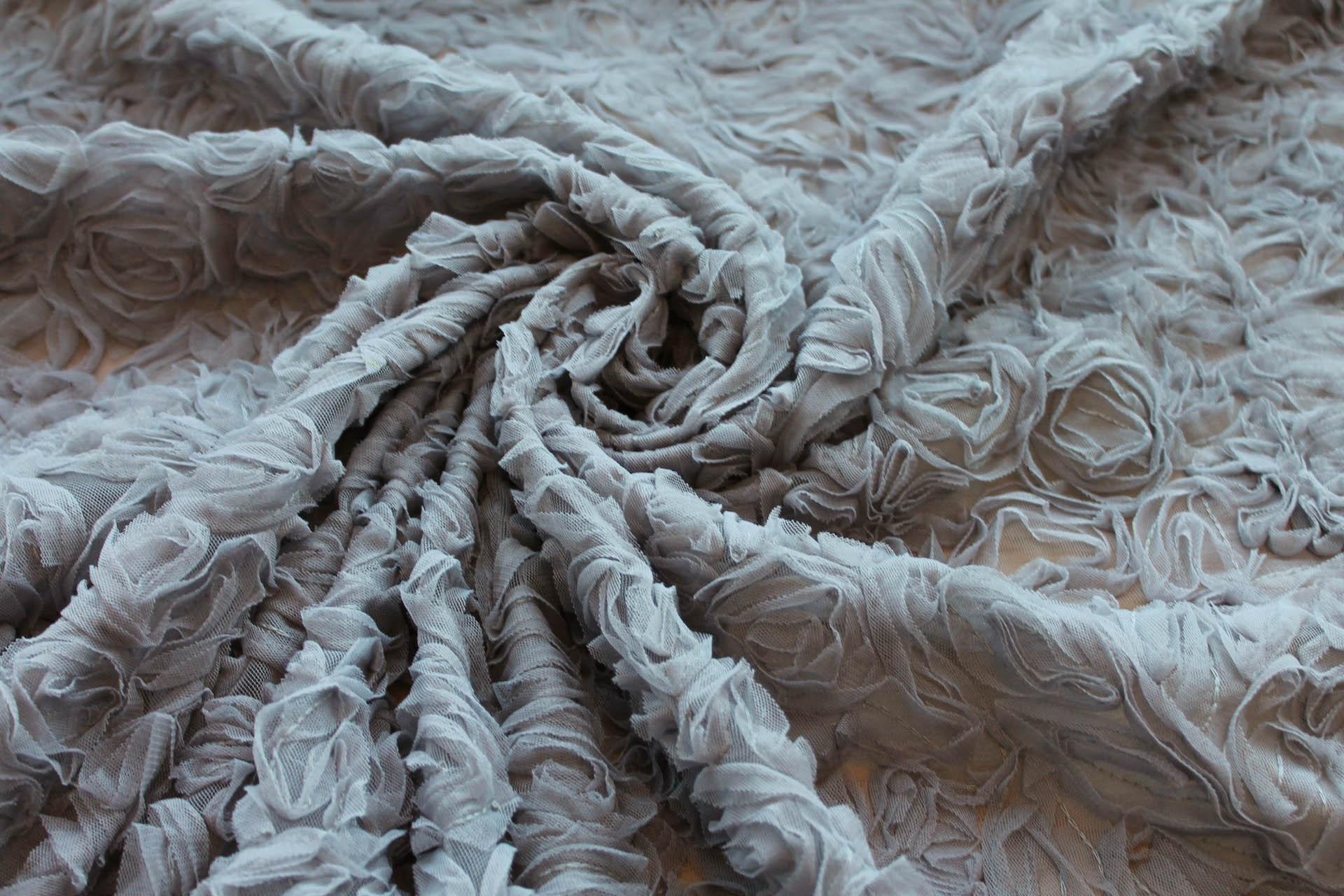 Mid Grey Tulle Applique Flowers fabric