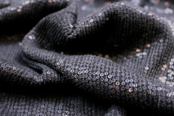 Micro Sequin On Silk Chiffon - Black fabric