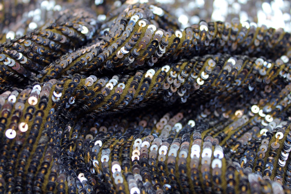 Overlapping Micro Sequin On Silk Chiffon - Anthracite / Olive fabric, image 4 of 4