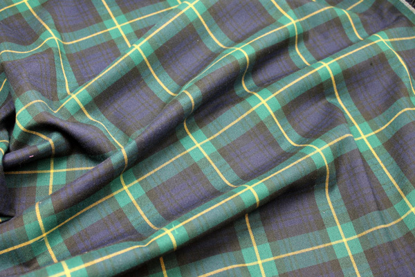 Navy, Green and Yellow Large Check Wool Suiting fabric, image 3 of 3