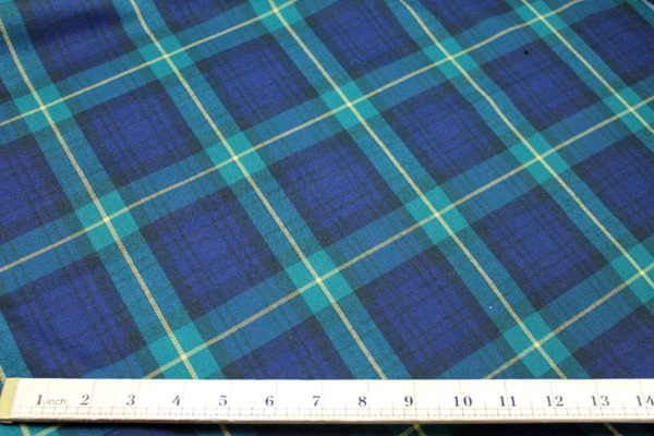 Navy, Green and Yellow Large Check Wool Suiting fabric, image 2 of 3