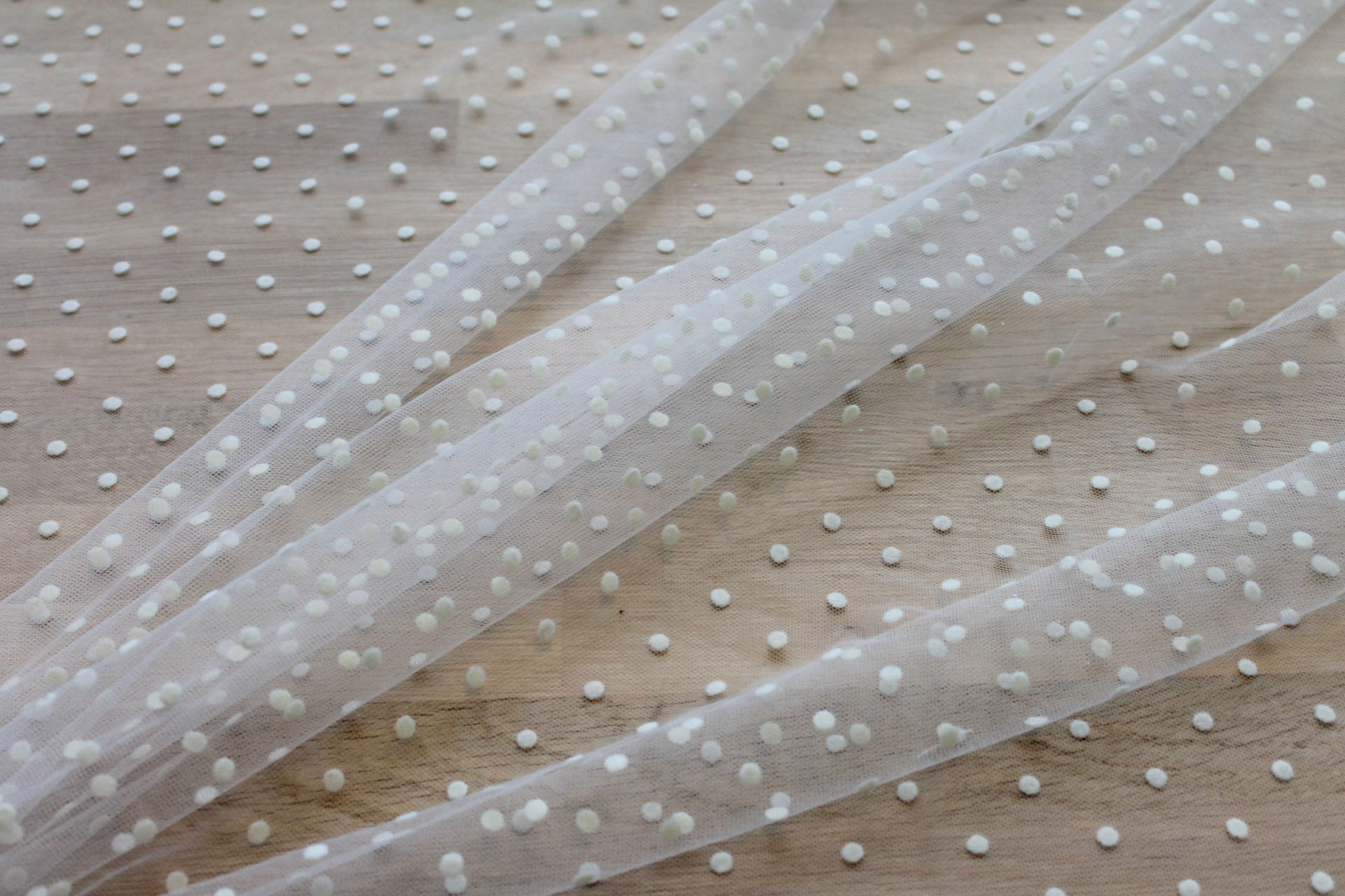 Flock Spot Polka Dot Tulle - Creamy Ivory - Medium Small fabric, image 2 of 5