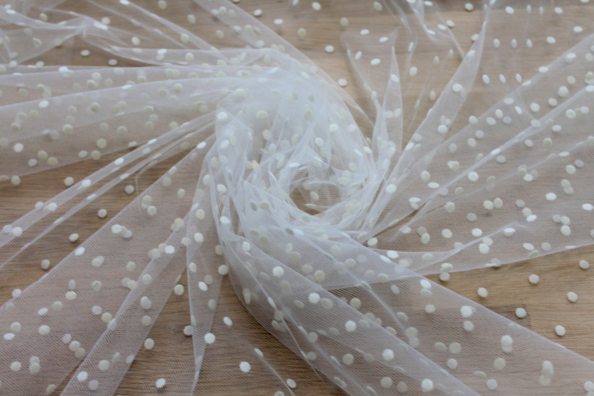 Flock Spot Polka Dot Tulle - Creamy Ivory - Medium Small fabric, image 3 of 5