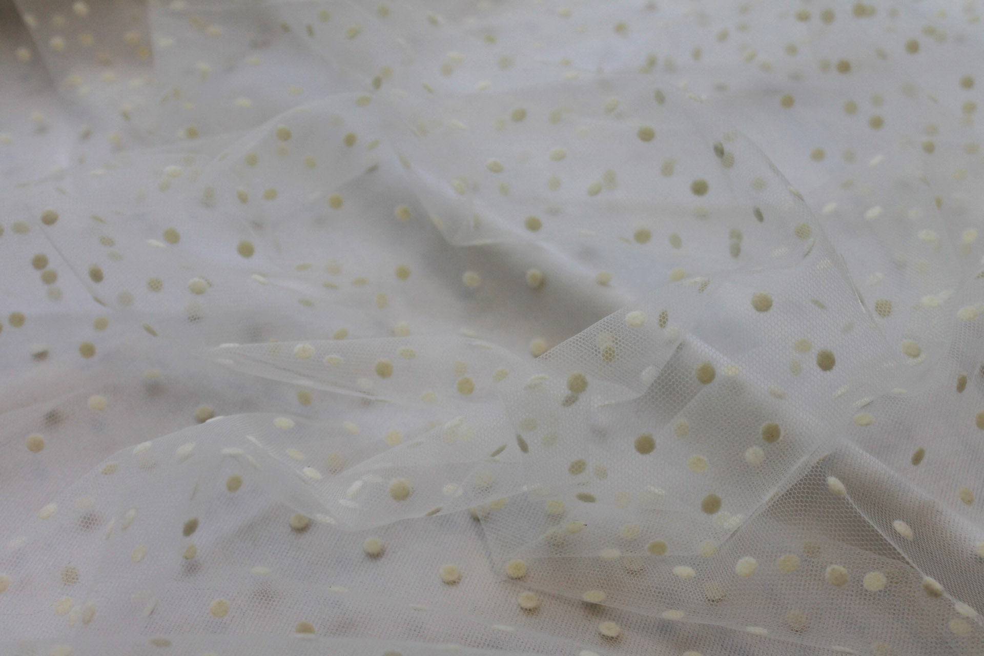 Flock Spot Polka Dot Tulle - Creamy Ivory - Medium Small fabric, image 5 of 5