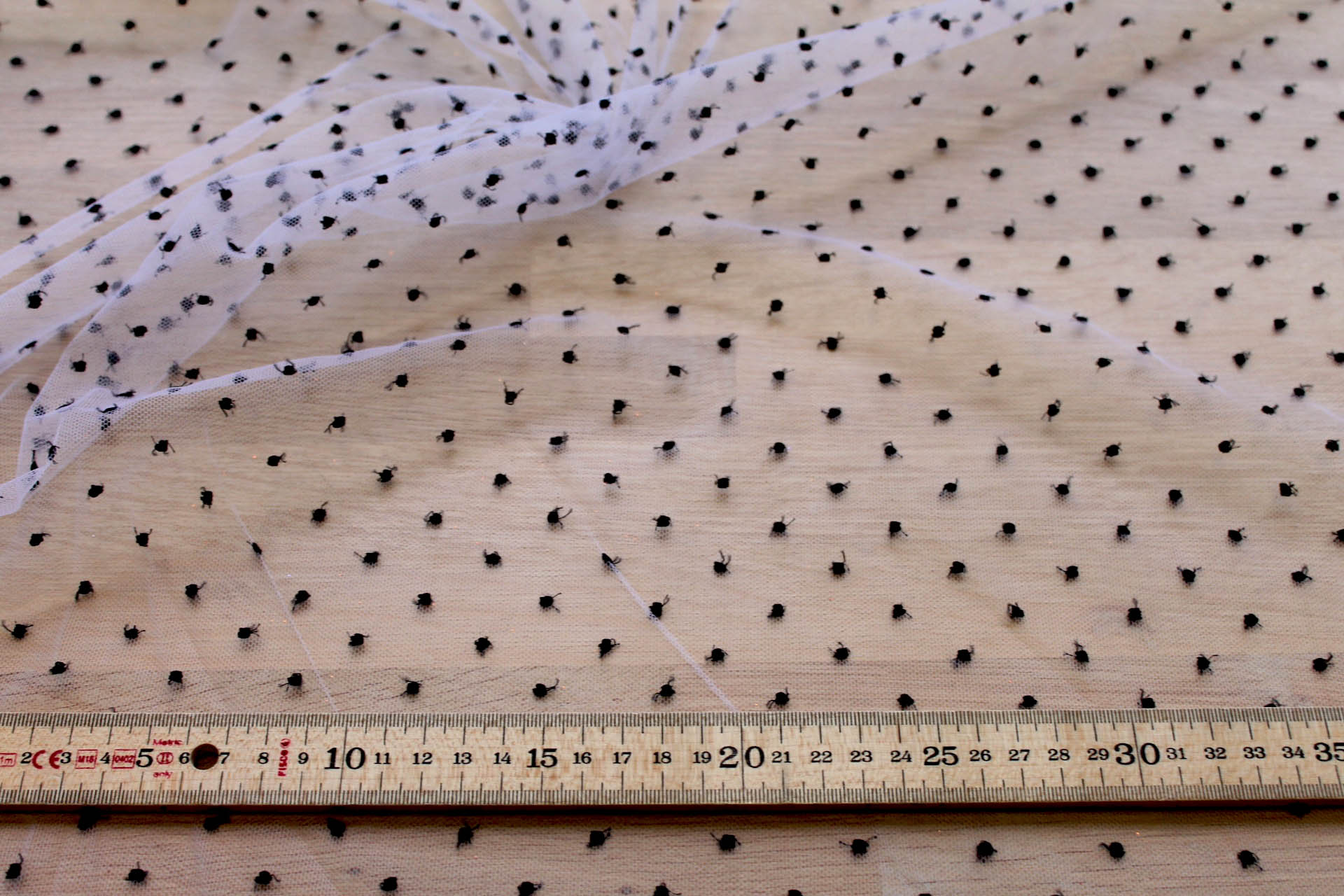 Embroidered Polka Dot / Spot Tulle - Small Black on White fabric, image 4 of 5