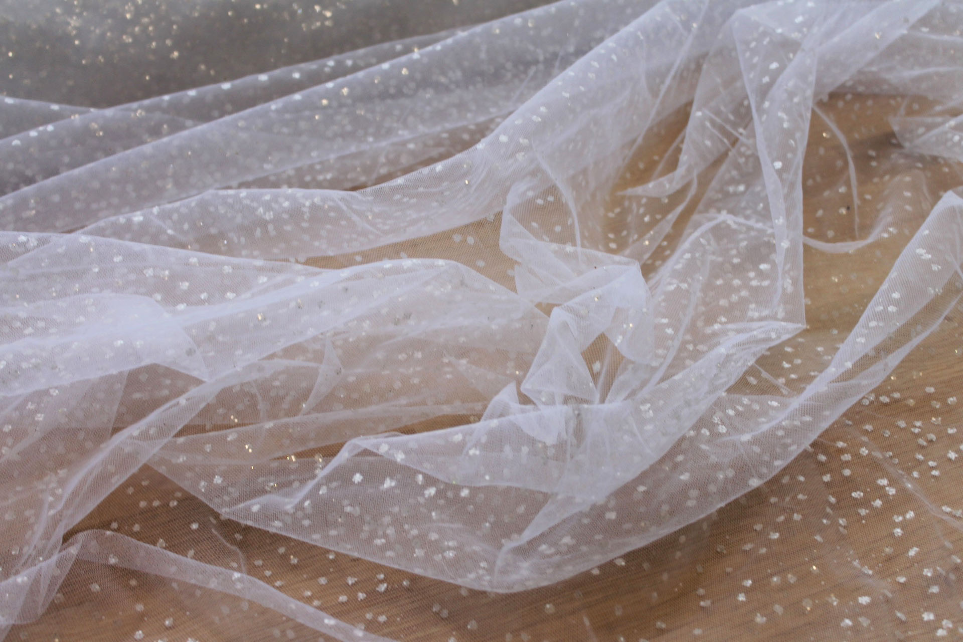 Glitter Spray Tulle - Optic White fabric, image 2 of 5