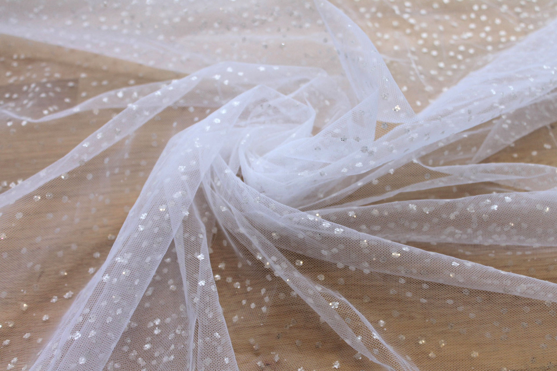 Glitter Spray Tulle - Optic White fabric