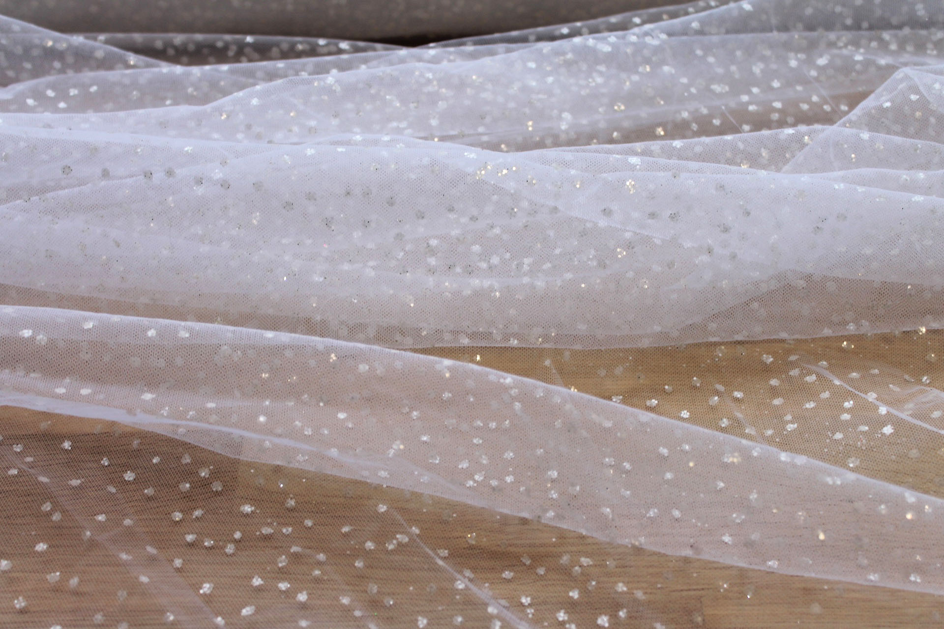 Glitter Spray Tulle - Optic White fabric, image 3 of 5