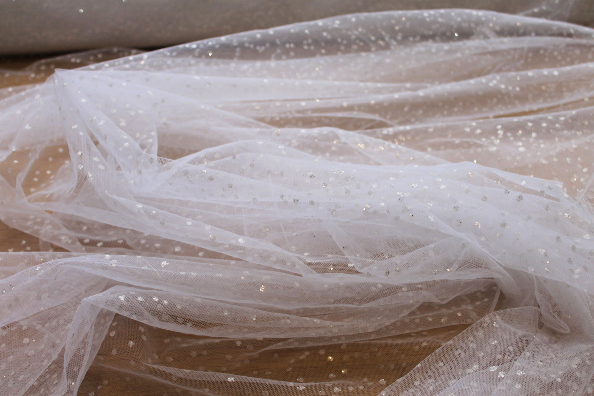 Glitter Spray Tulle - Optic White fabric, image 5 of 5