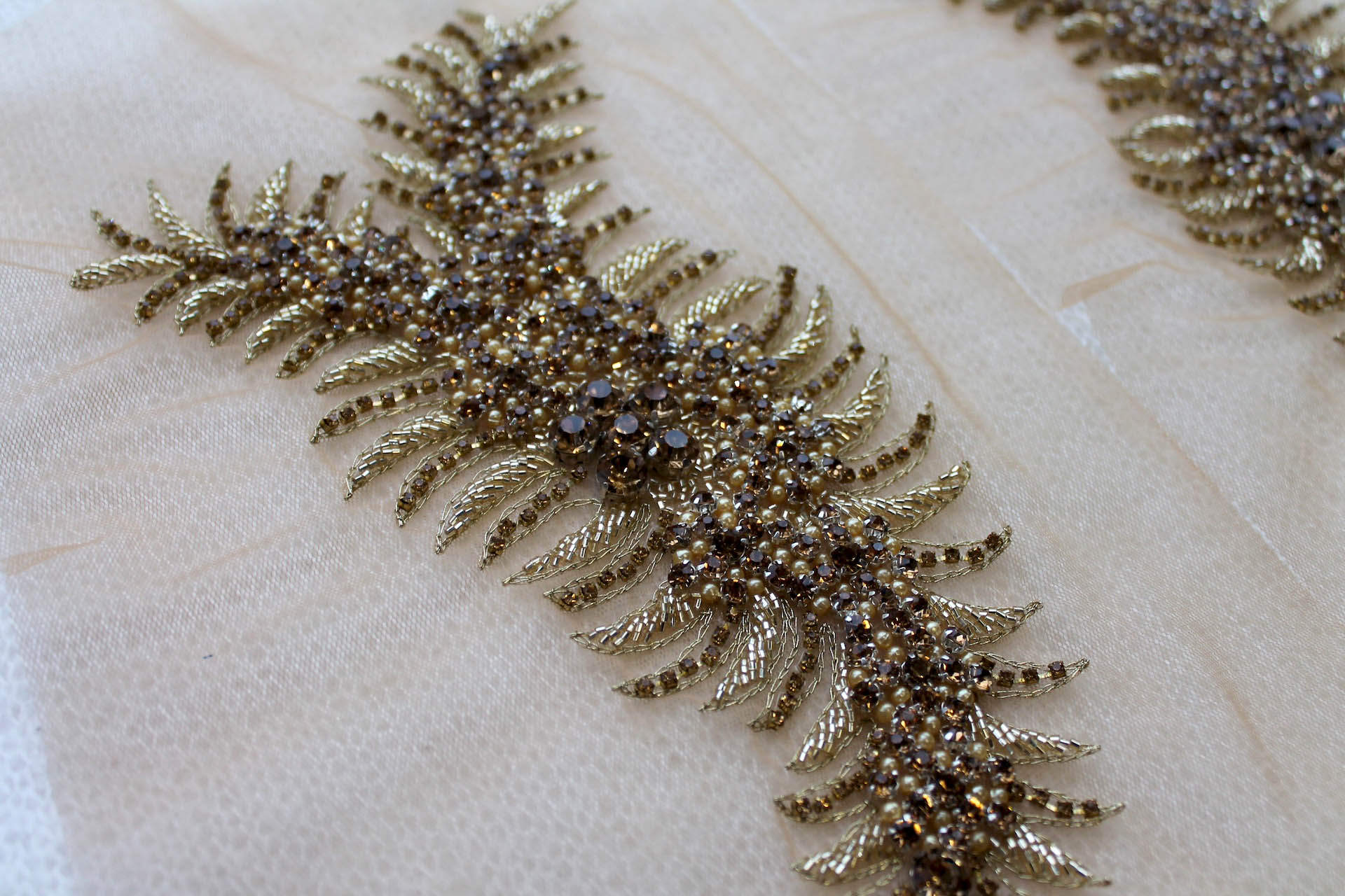Beaded Diamante Trim or Motif in Gold - Pair, image 2 of 5