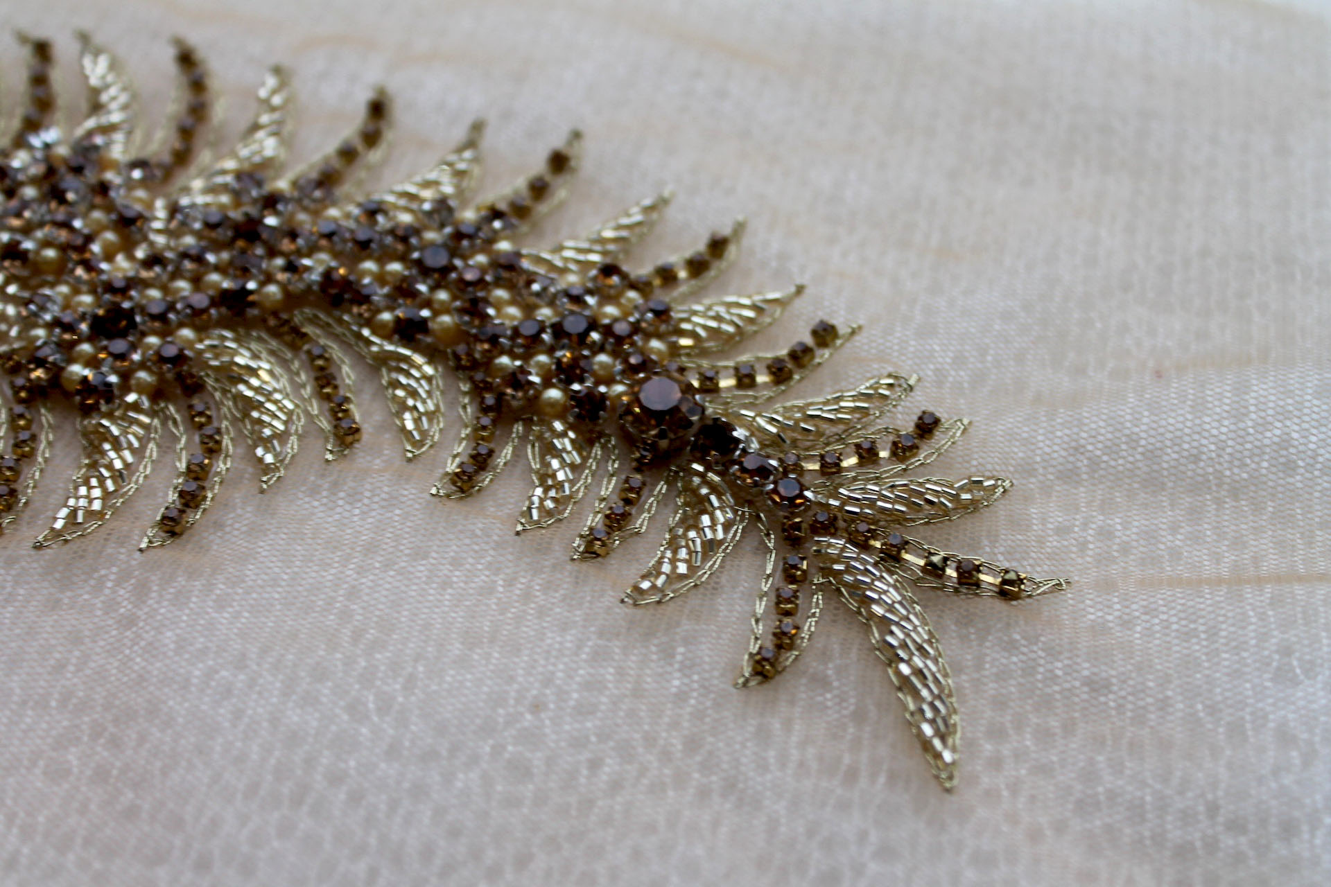 Beaded Diamante Trim or Motif in Gold - Left Side, image 2 of 6
