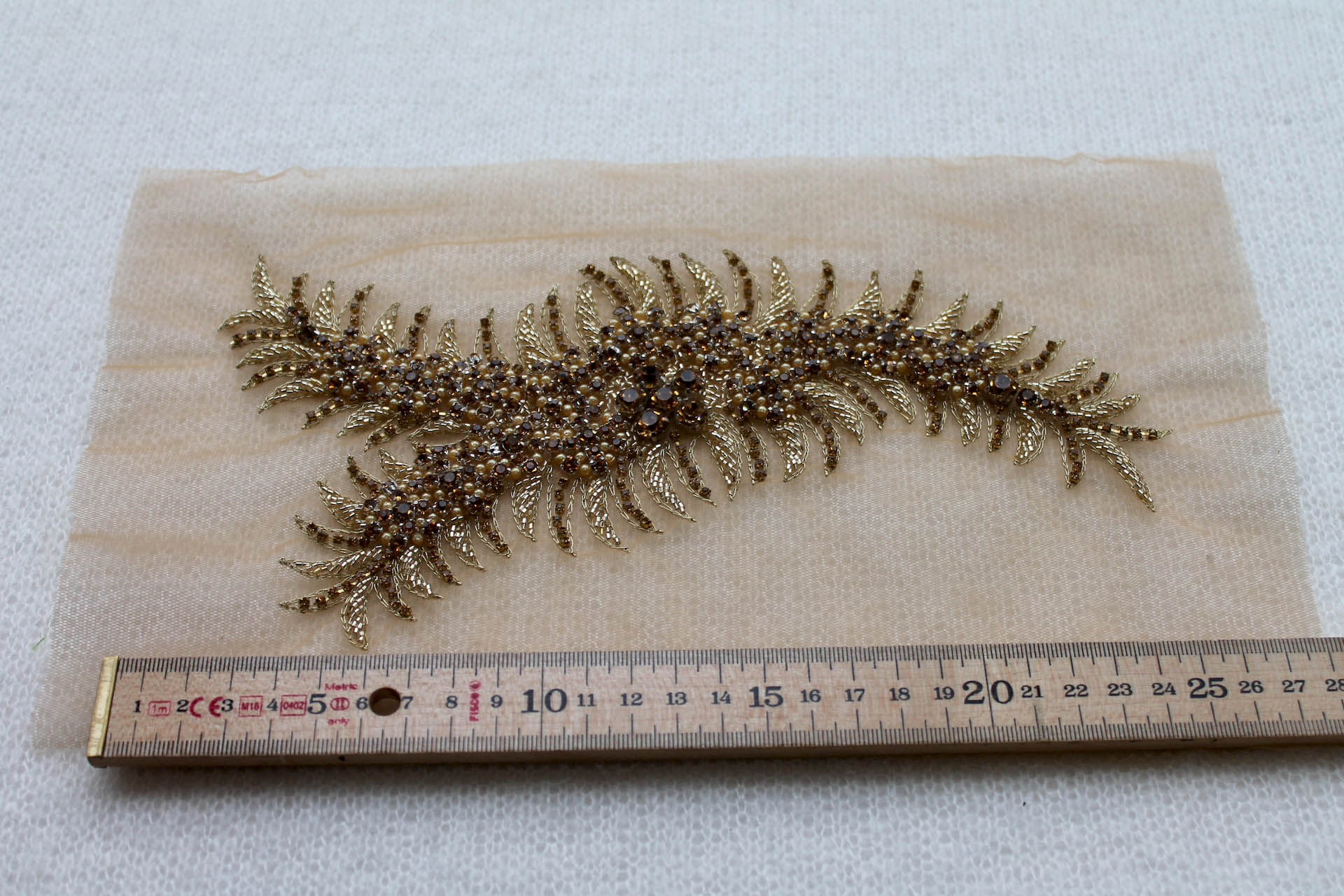 Beaded Diamante Trim or Motif in Gold - Left Side, image 4 of 6