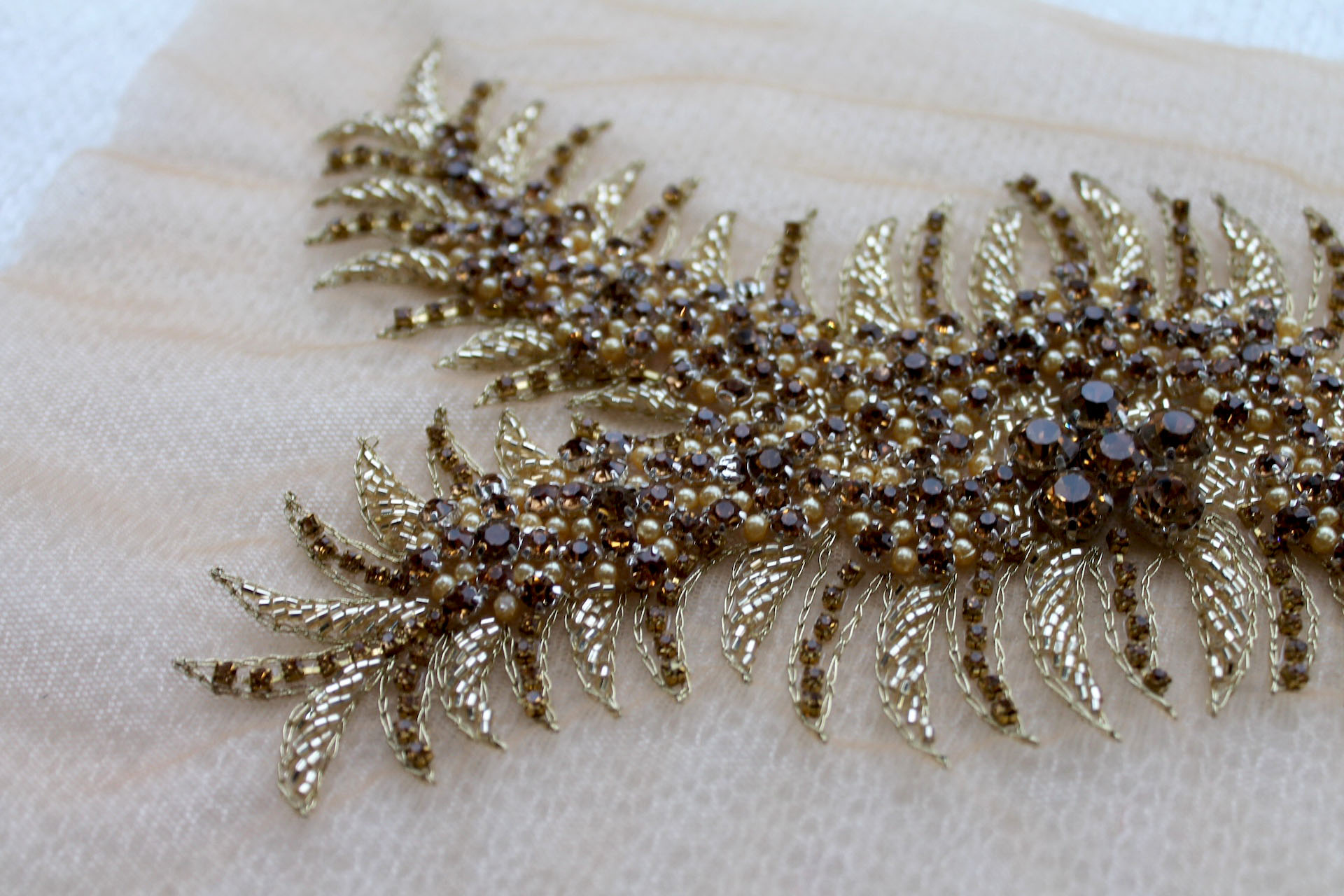 Beaded Diamante Trim or Motif in Gold - Left Side, image 5 of 6