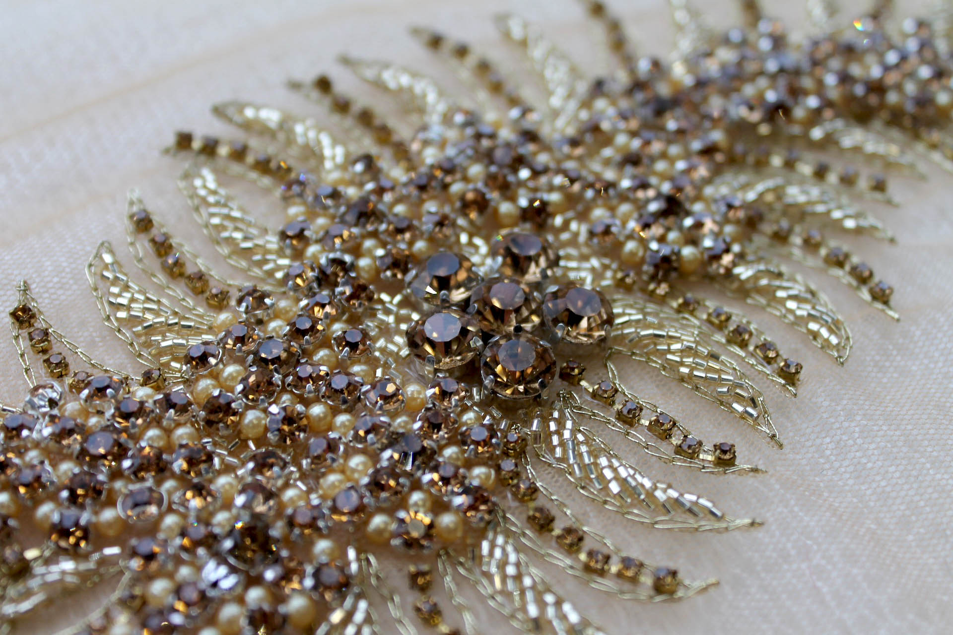 Beaded Diamante Trim or Motif in Gold - Left Side, image 6 of 6