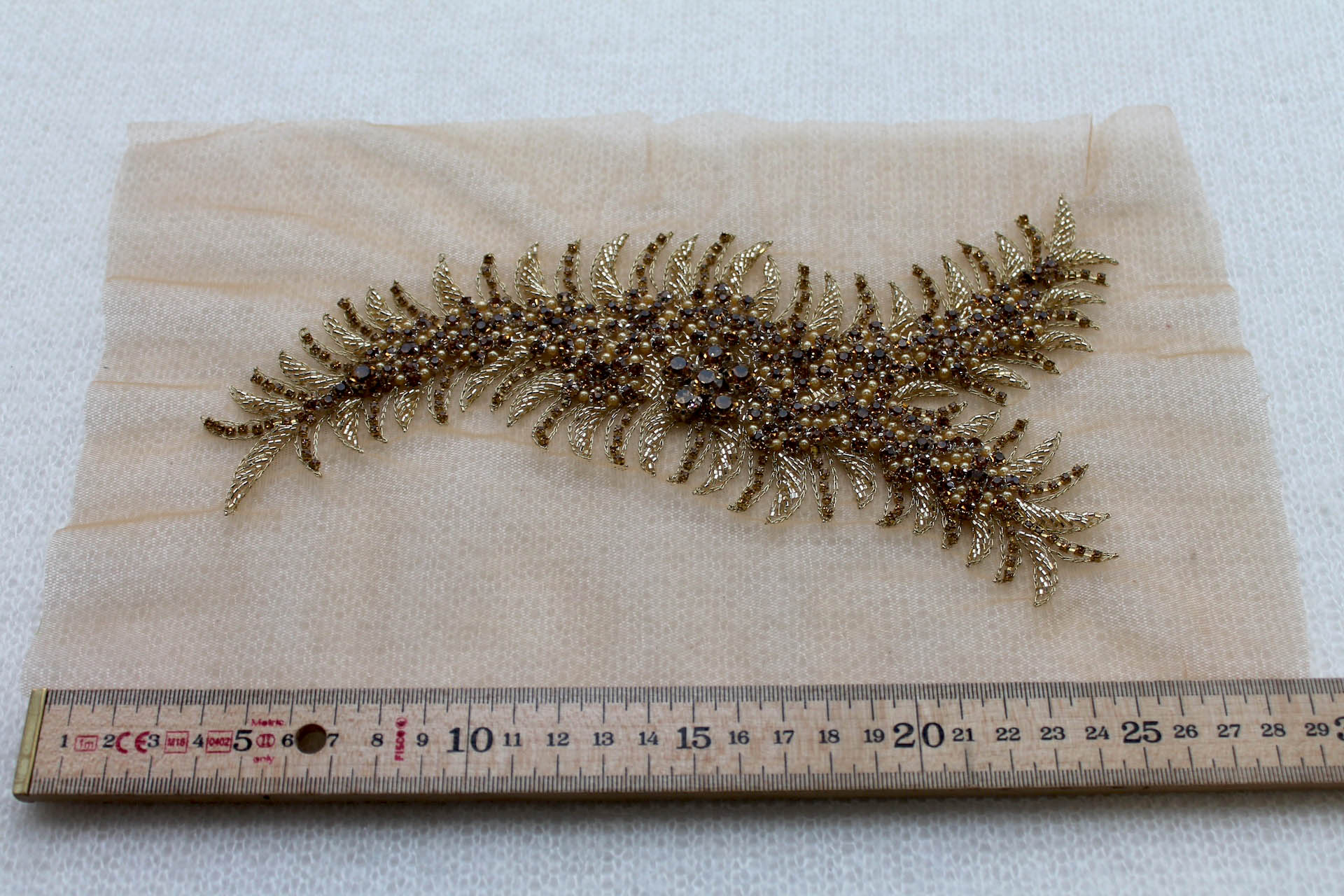 Beaded Diamante Trim or Motif in Gold - Right Side, image 2 of 5