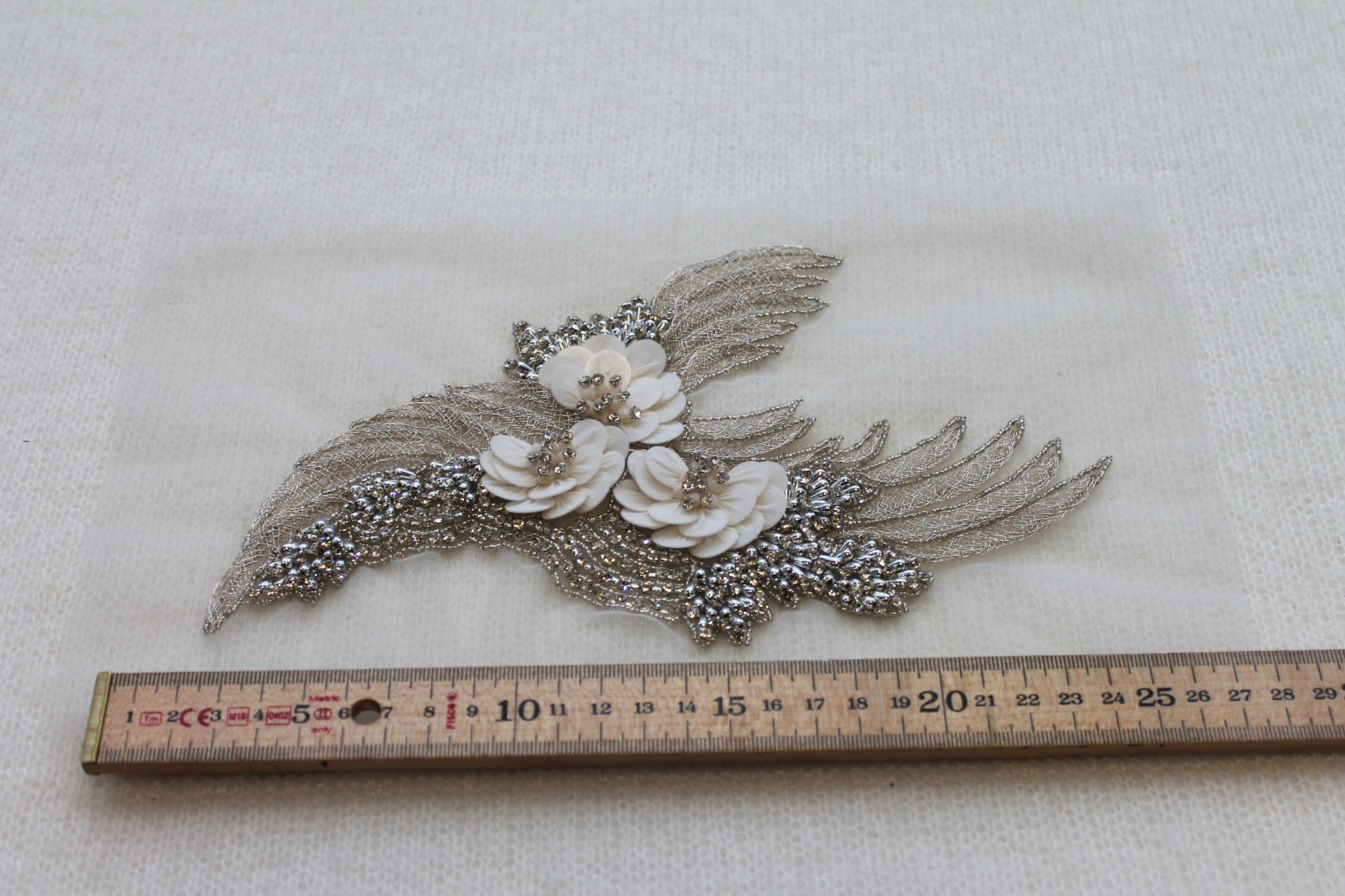 Floral Beaded Diamante Motif in Ivory - Left trim
