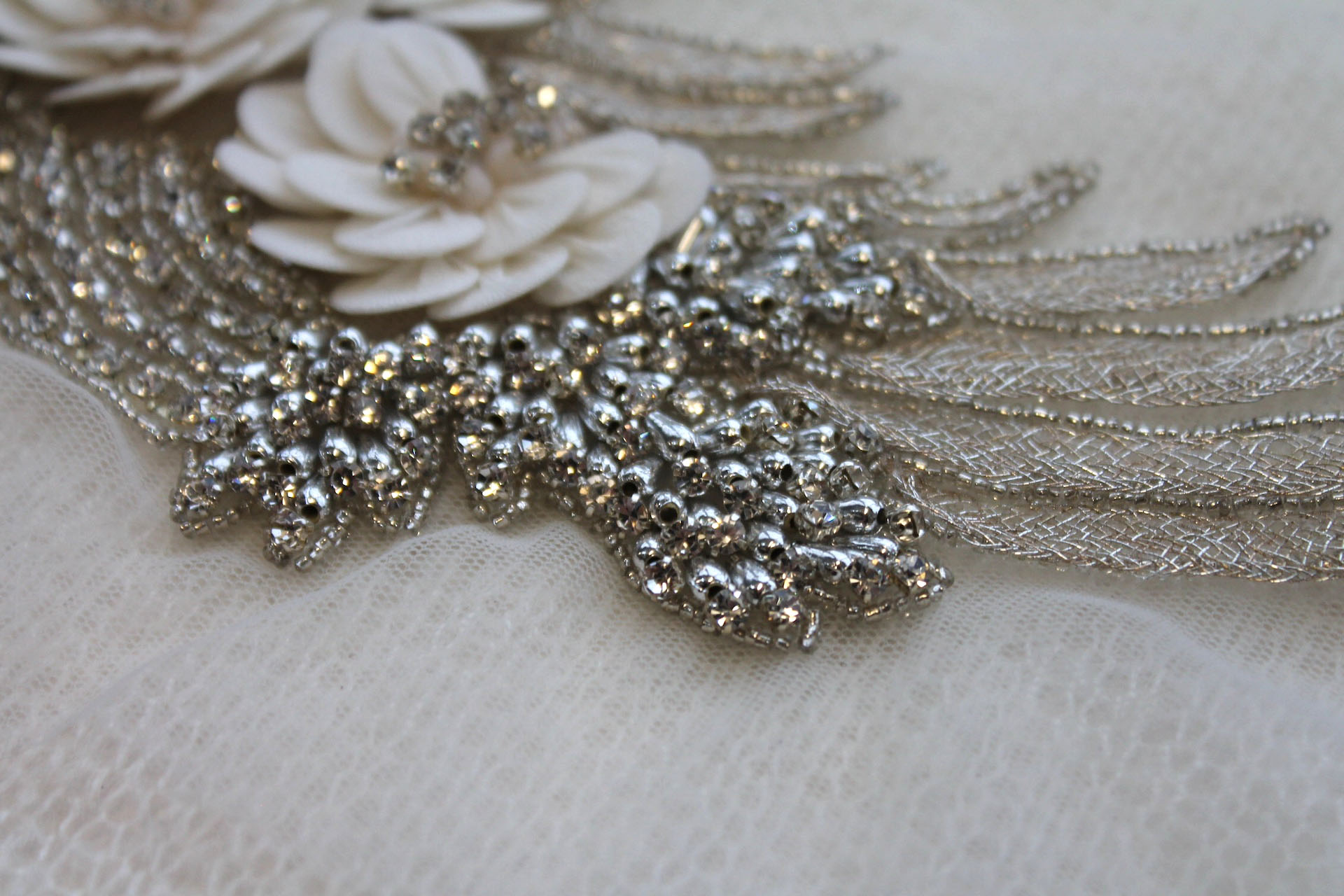 Floral Beaded Diamante Motif in Ivory - Left trim, image 4 of 5