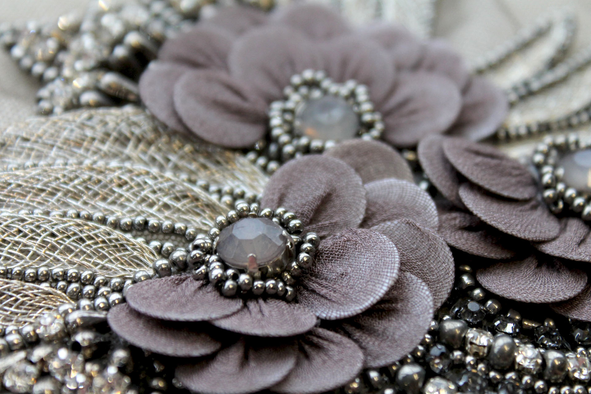 Floral Beaded Diamante Motif in Anthracite / Grey - Left trim, image 5 of 5