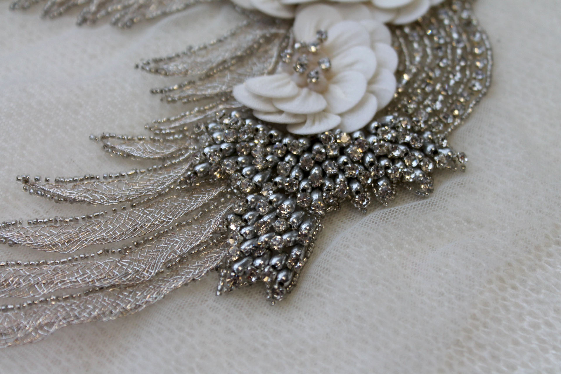 Floral Beaded Diamante Motif in Ivory - Right trim, image 4 of 4