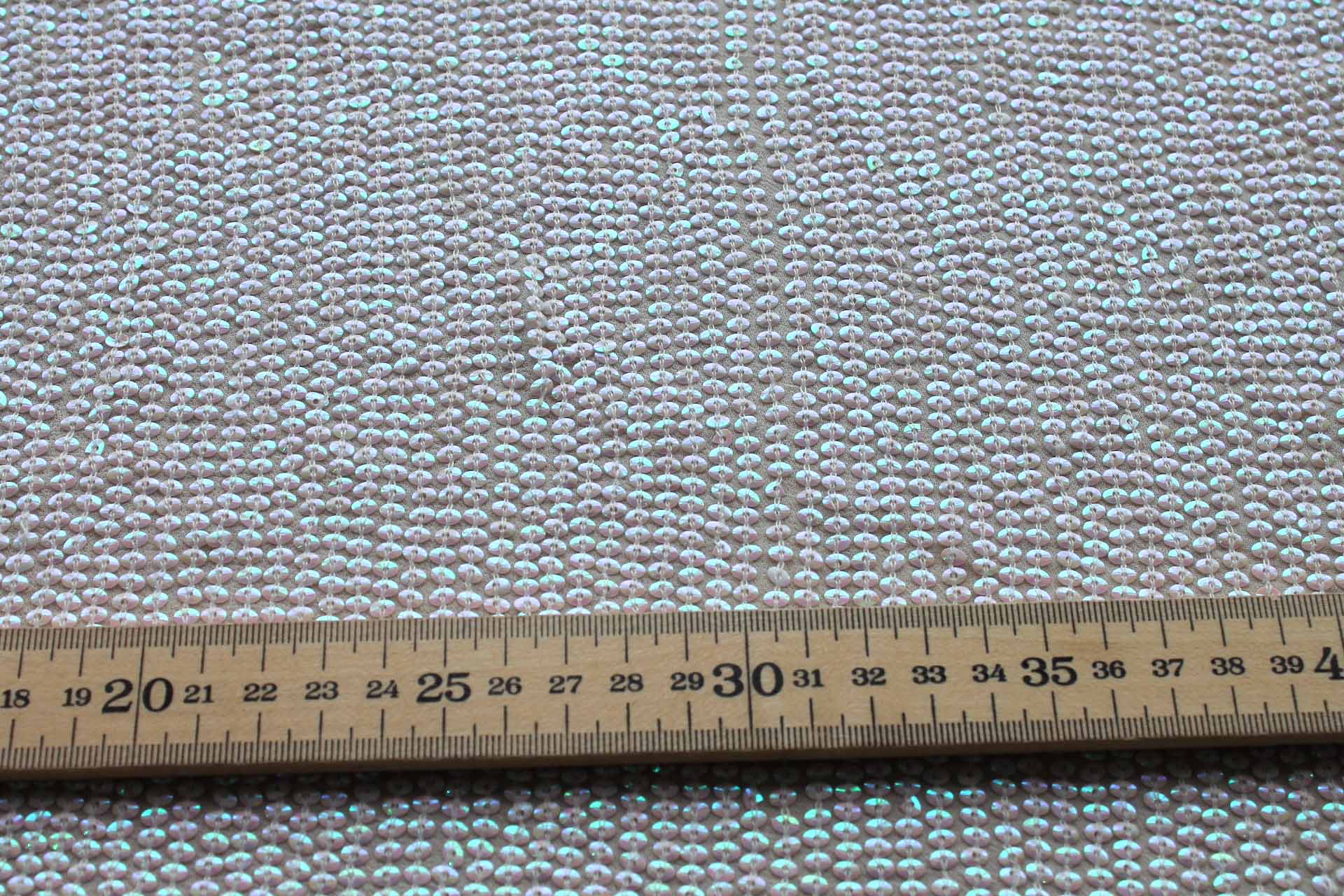 Small Oval Iridescent Ivory Sequin On Silk Chiffon fabric, image 3 of 8