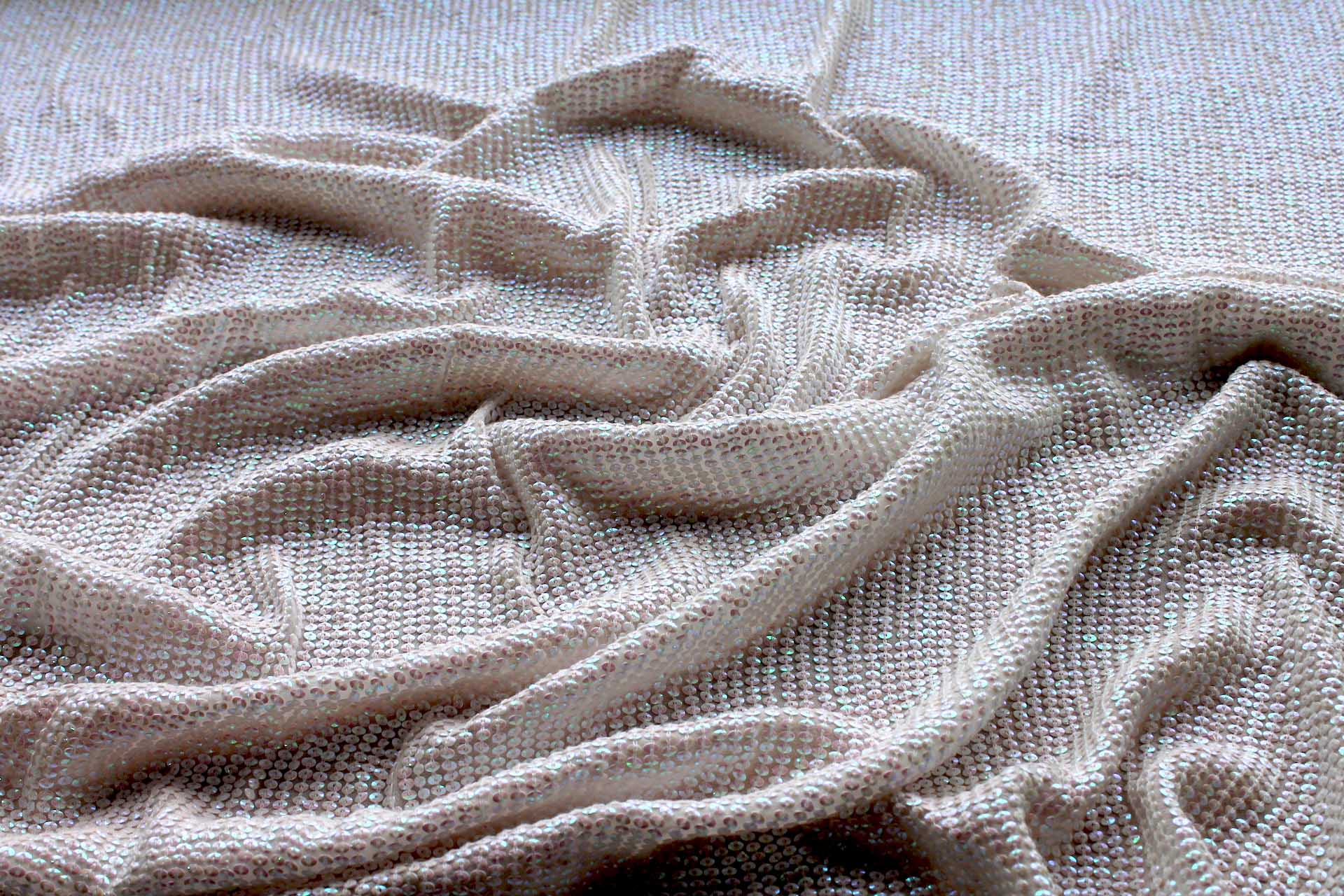 Small Oval Iridescent Ivory Sequin On Silk Chiffon fabric, image 4 of 8