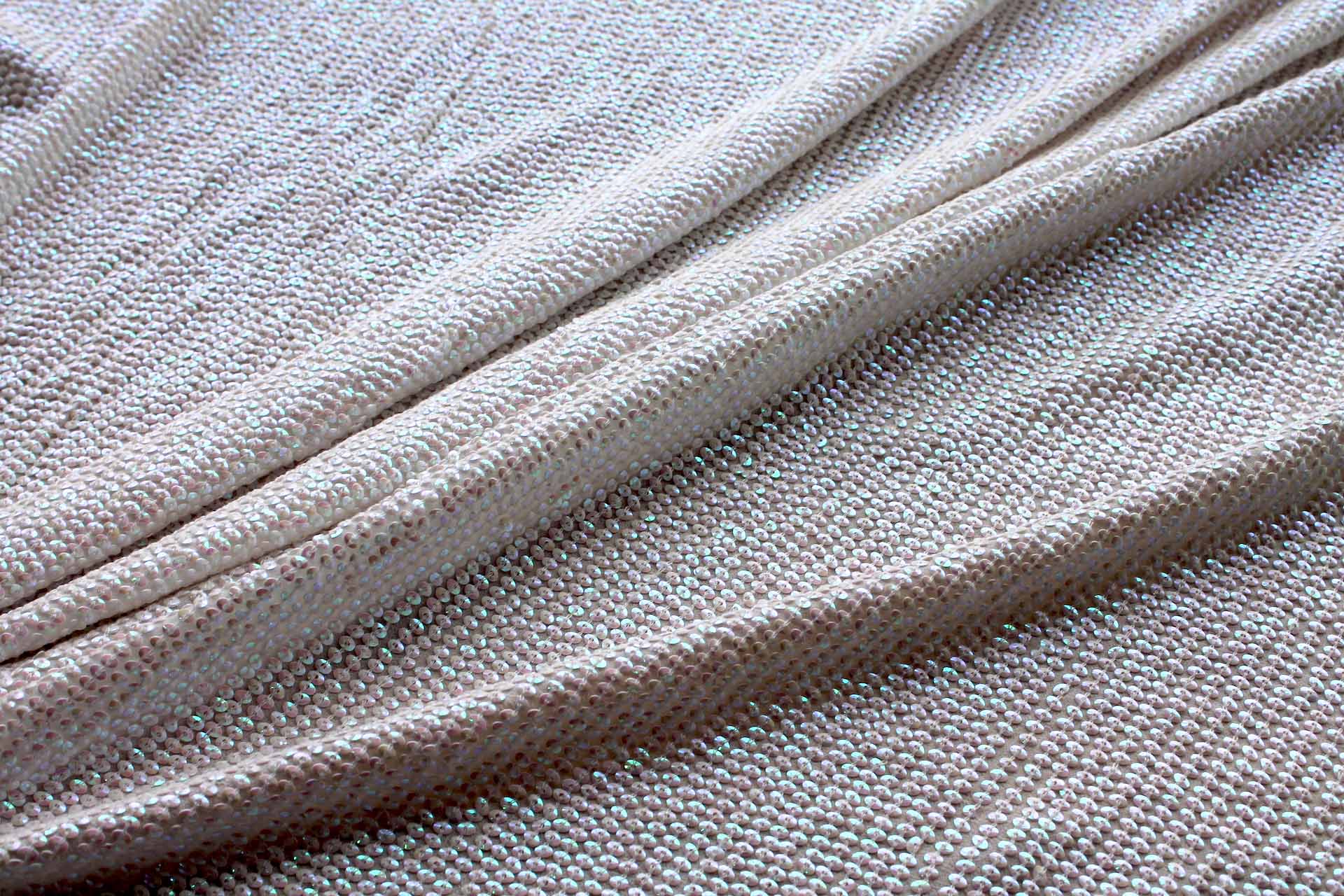 Small Oval Iridescent Ivory Sequin On Silk Chiffon fabric, image 5 of 8