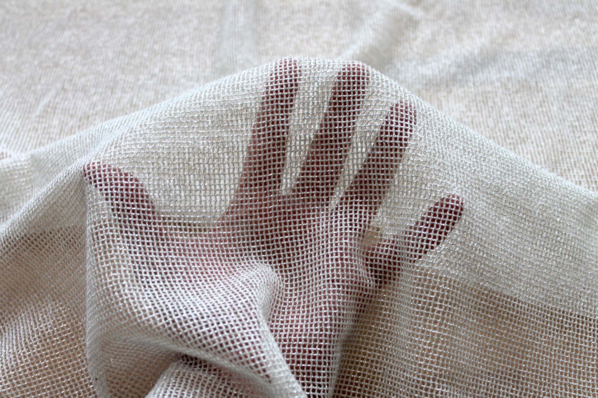 Sparkly Soft Mesh Fabric - Ivory Silver, image 4 of 5