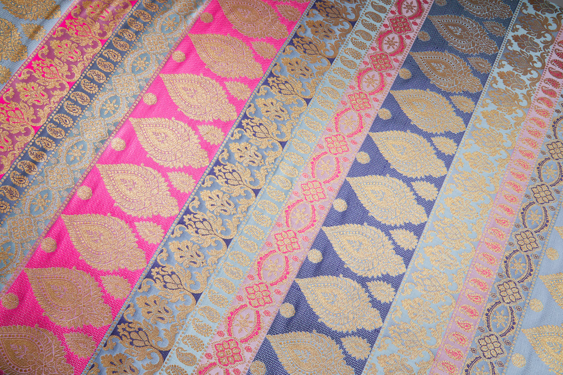 Banaras Brocade - Stripe Paisley in Dusty Blues, Pinks and Navy Blue fabric, image 13 of 13