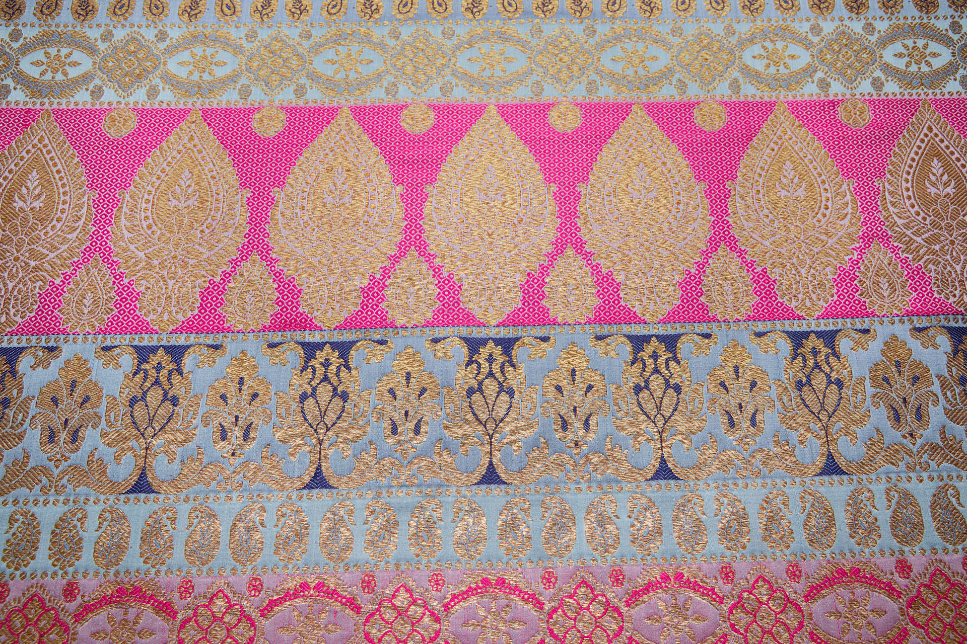 Banaras Brocade - Stripe Paisley in Dusty Blues, Pinks and Navy Blue fabric, image 10 of 13