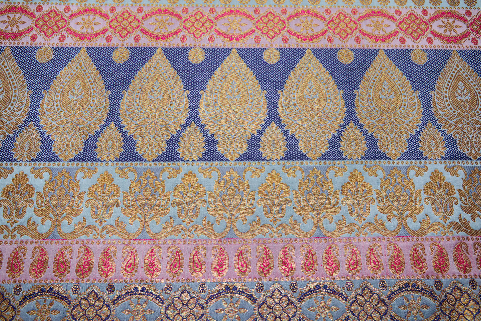 Banaras Brocade - Stripe Paisley in Dusty Blues, Pinks and Navy Blue fabric, image 11 of 13