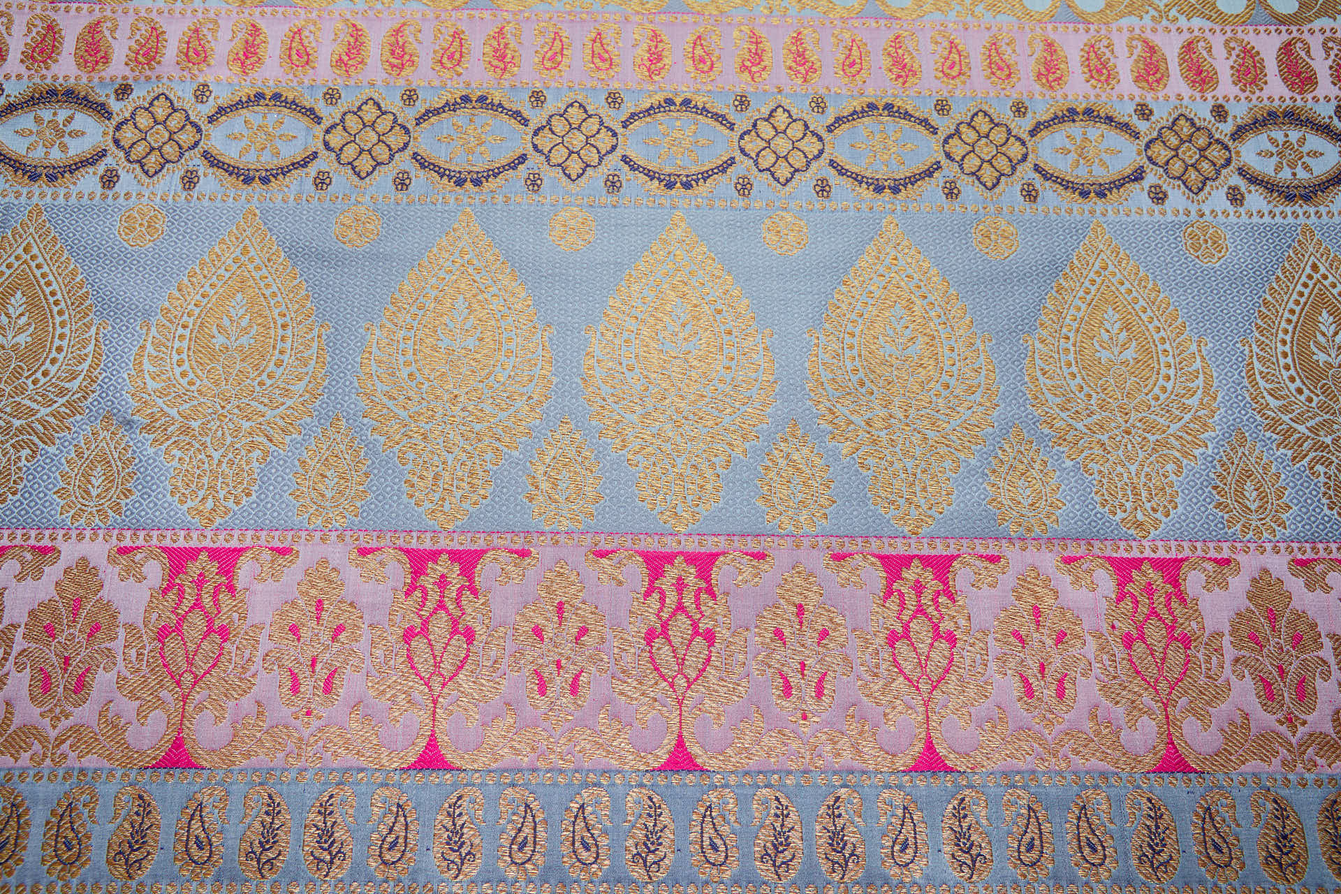 Banaras Brocade - Stripe Paisley in Dusty Blues, Pinks and Navy Blue fabric, image 12 of 13