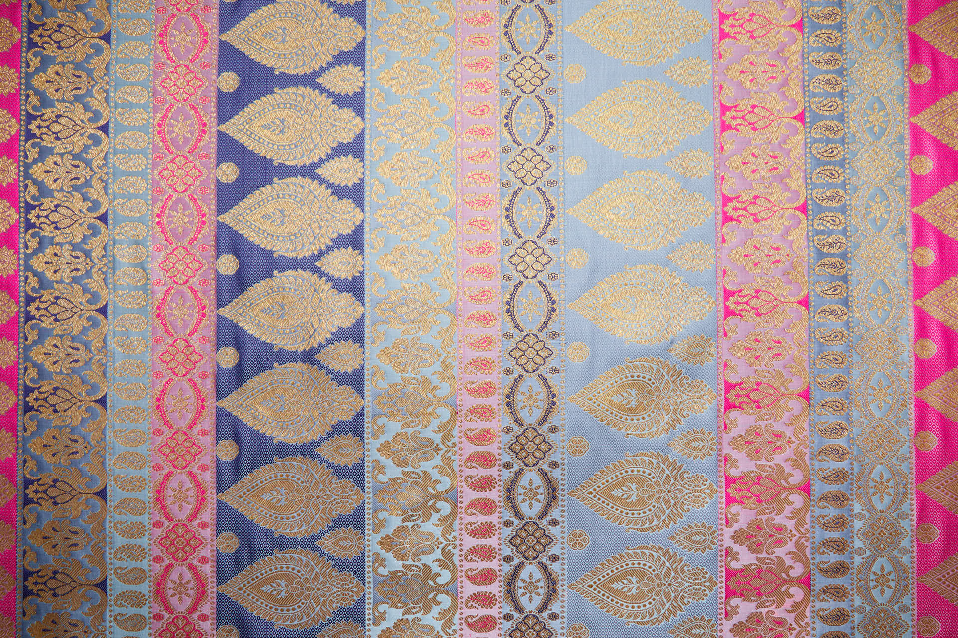 Banaras Brocade - Stripe Paisley in Dusty Blues, Pinks and Navy Blue fabric, image 5 of 13