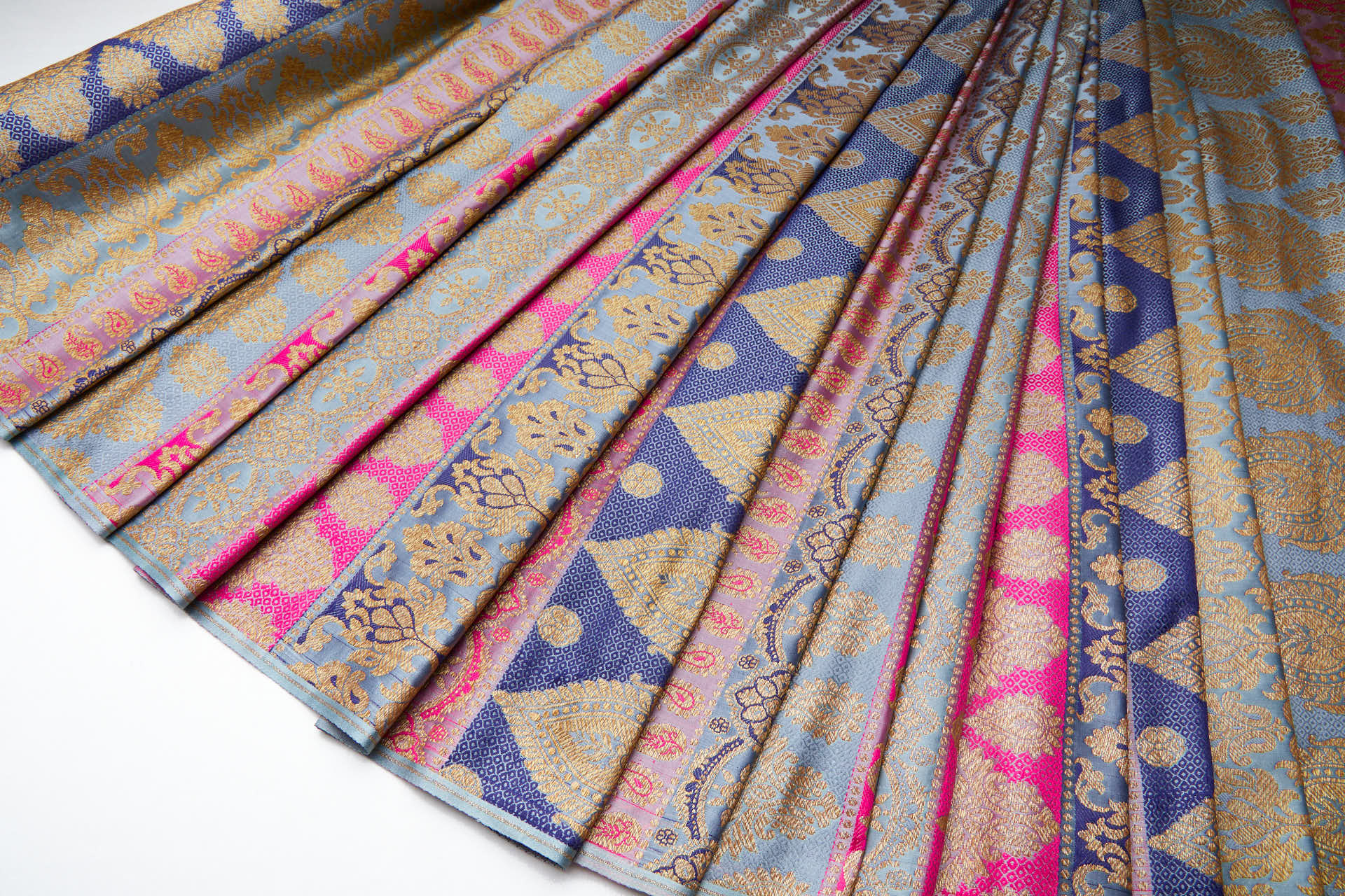 Banaras Brocade - Stripe Paisley in Dusty Blues, Pinks and Navy Blue fabric, image 3 of 13