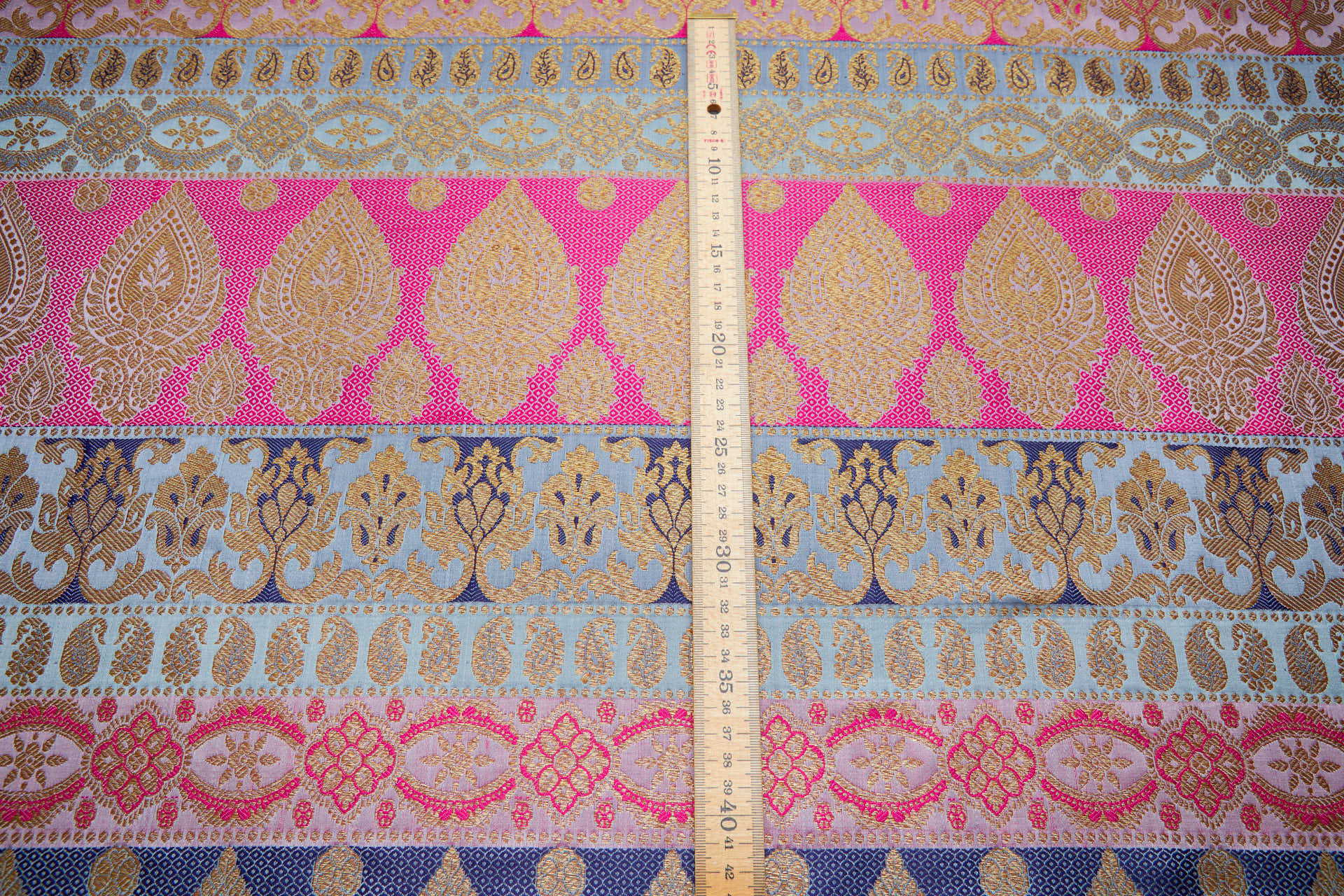 Banaras Brocade - Stripe Paisley in Dusty Blues, Pinks and Navy Blue fabric, image 6 of 13