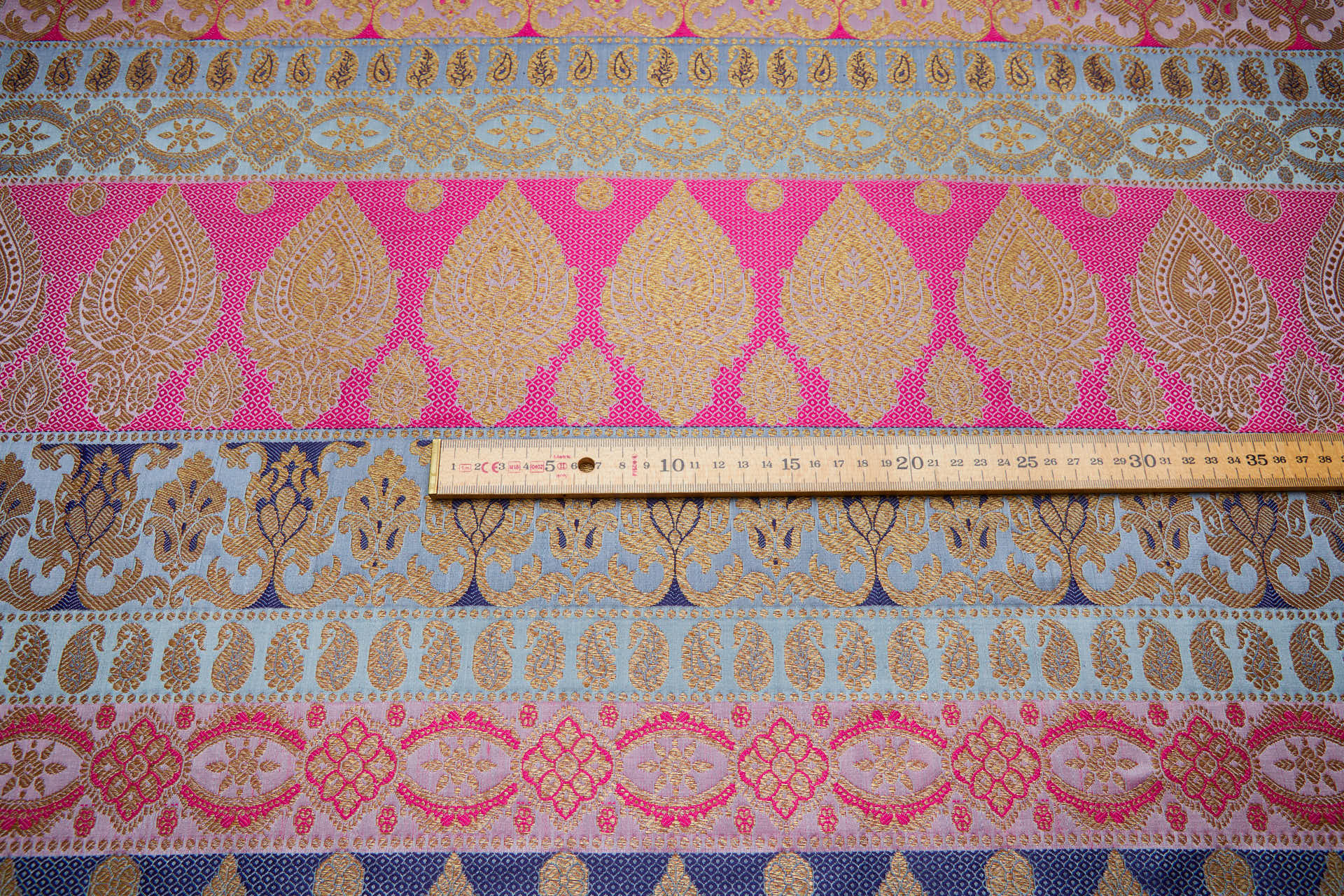 Banaras Brocade - Stripe Paisley in Dusty Blues, Pinks and Navy Blue fabric, image 7 of 13