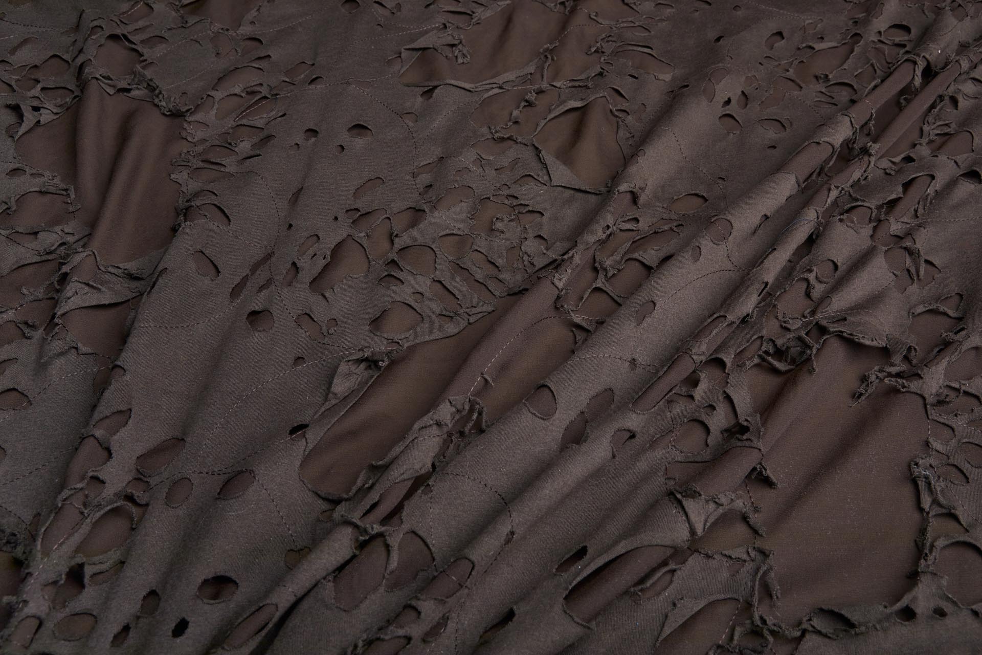 Brown Chiffon With Brown Shredded Jersey Appliqué - 1.25m Piece fabric, image 3 of 6