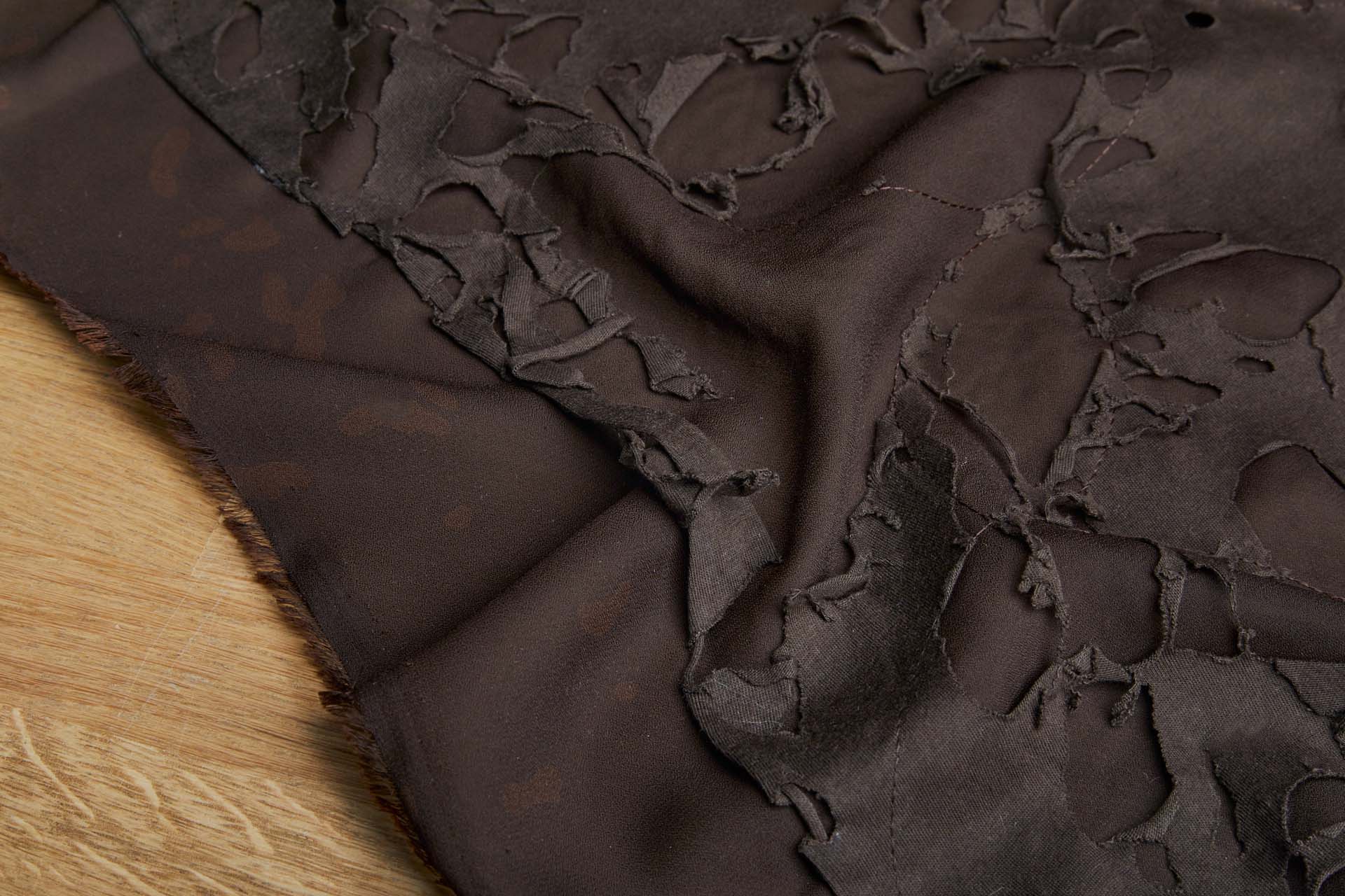 Brown Chiffon With Brown Shredded Jersey Appliqué - 1.25m Piece fabric, image 4 of 6