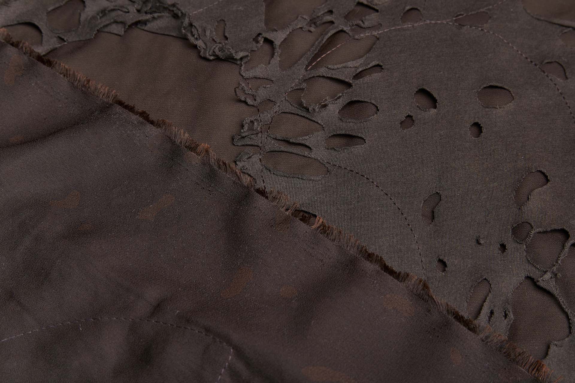 Brown Chiffon With Brown Shredded Jersey Appliqué - 1.25m Piece fabric, image 5 of 6