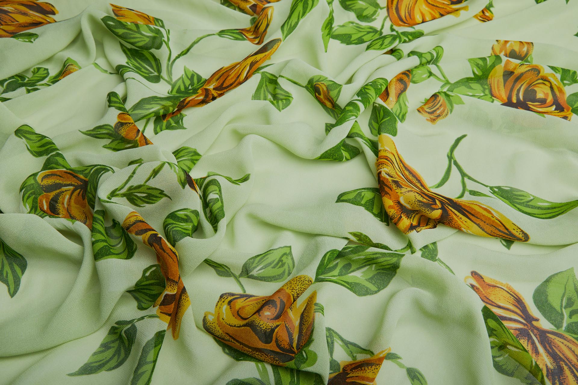 Floral Printed Silk Chiffon - Greens and Yellow fabric, image 4 of 8