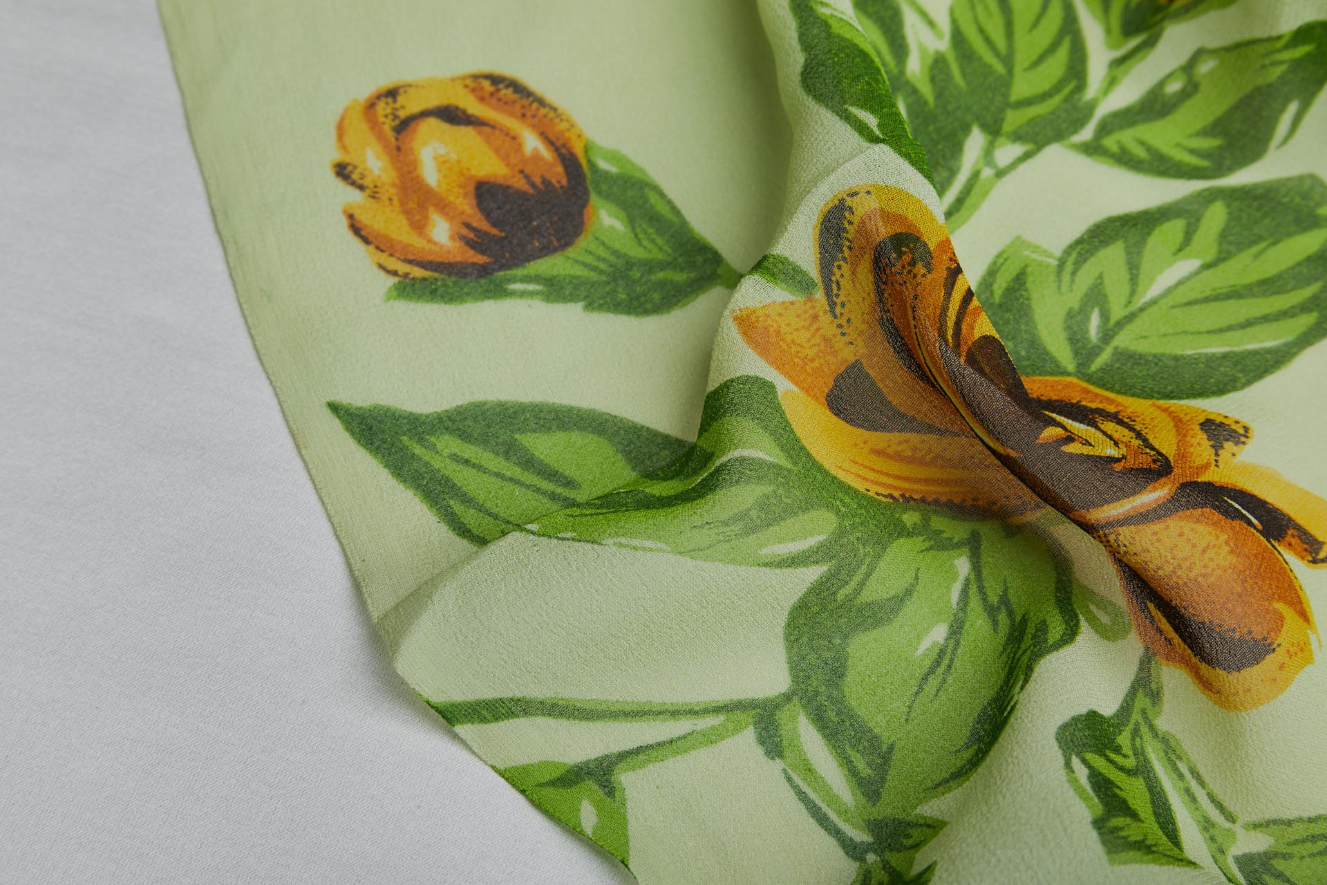 Floral Printed Silk Chiffon - Greens and Yellow fabric, image 6 of 8