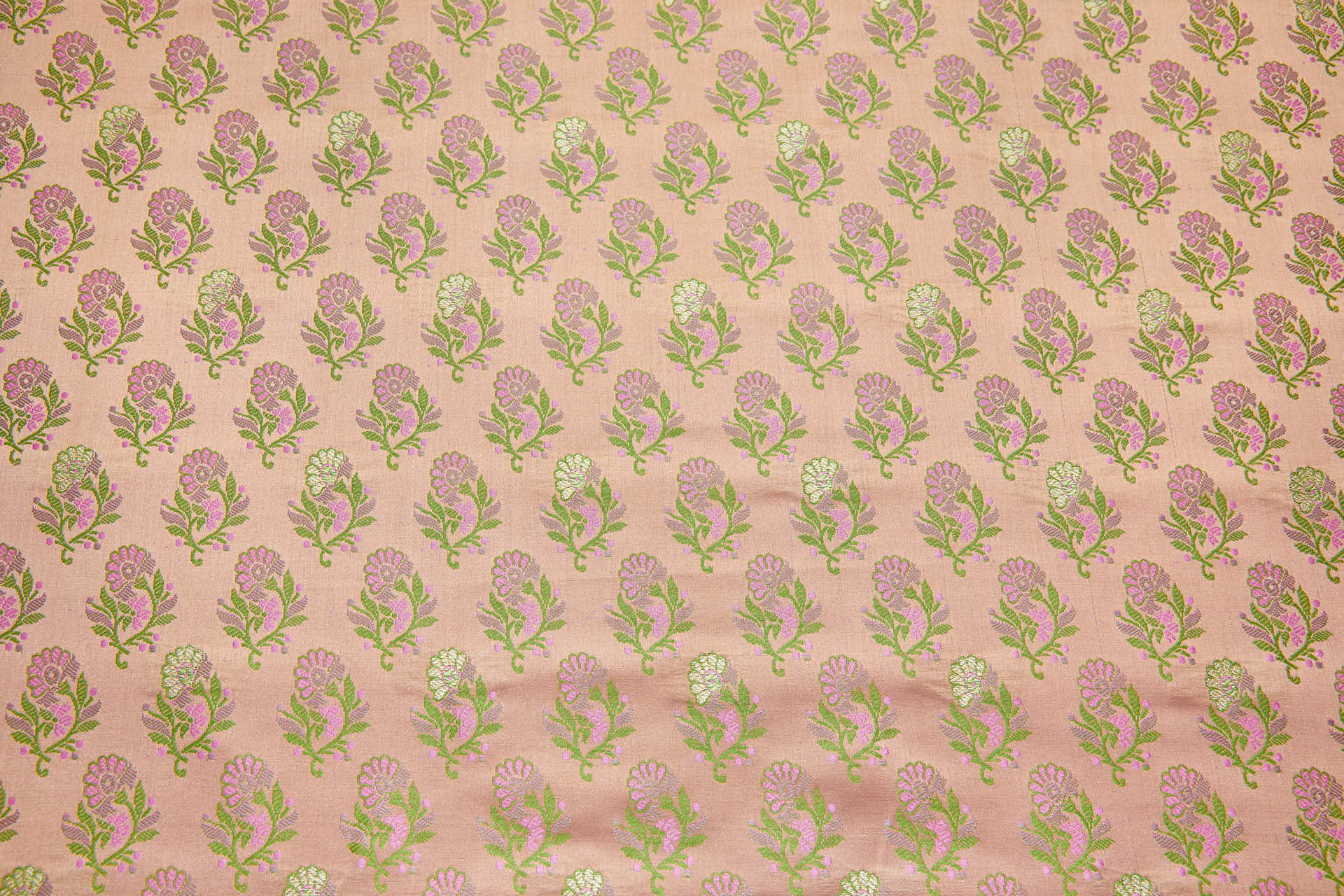 Soft Banaras Brocade - Peach, Green and Pink fabric, image 7 of 7