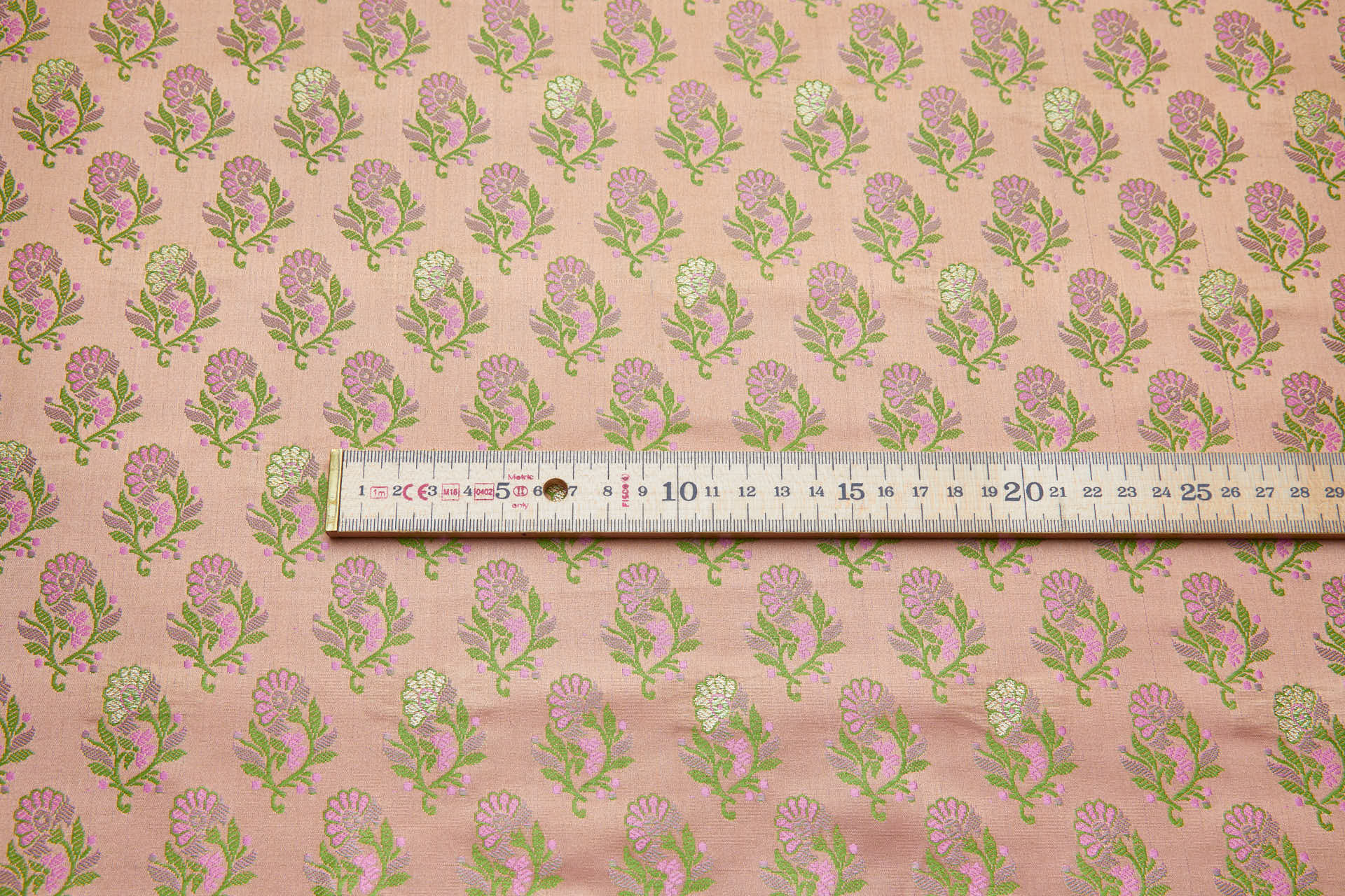 Soft Banaras Brocade - Peach, Green and Pink fabric, image 6 of 7