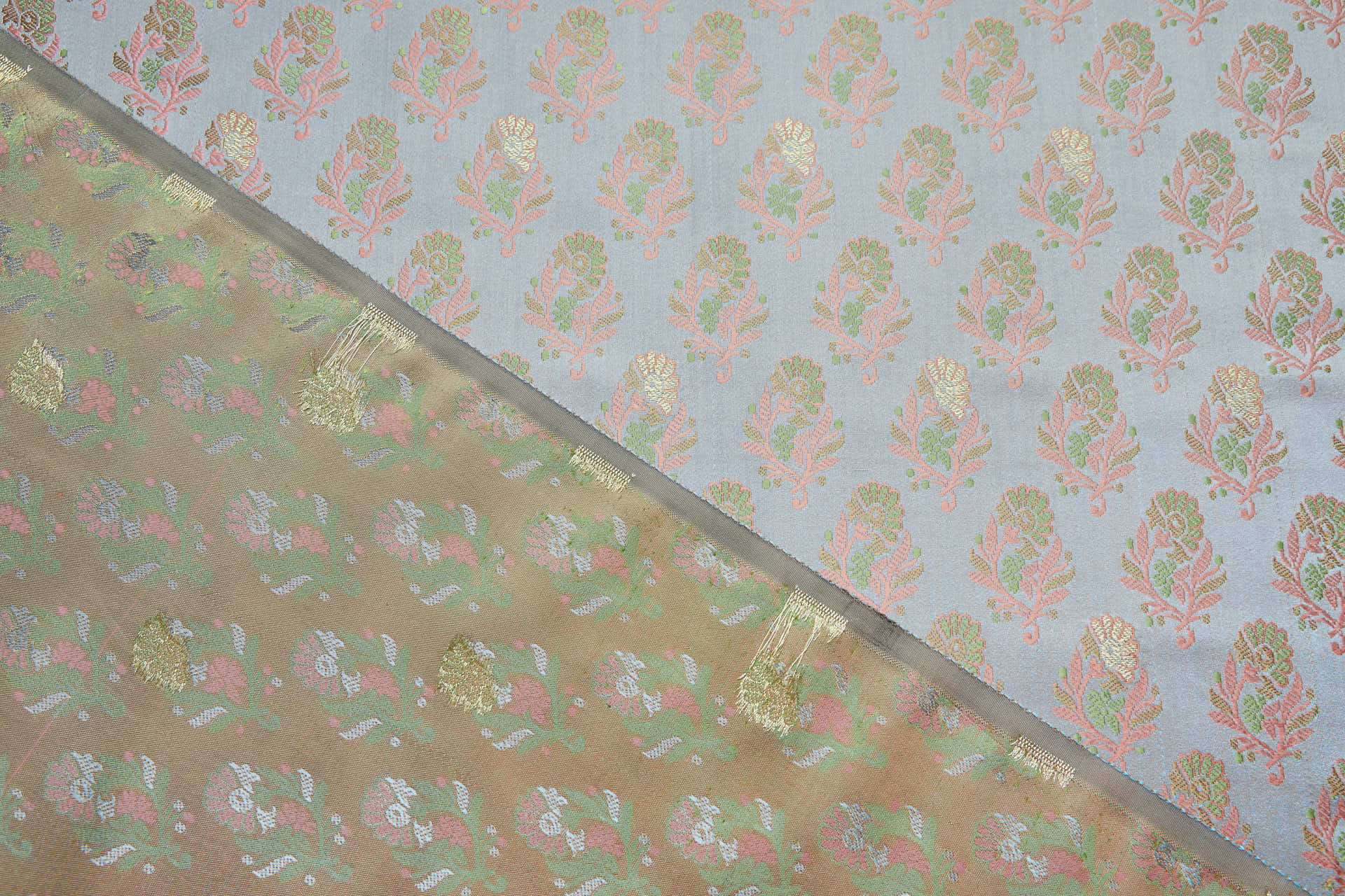Soft Banaras Brocade - Pale Blue, Green and Pink fabric, image 5 of 7