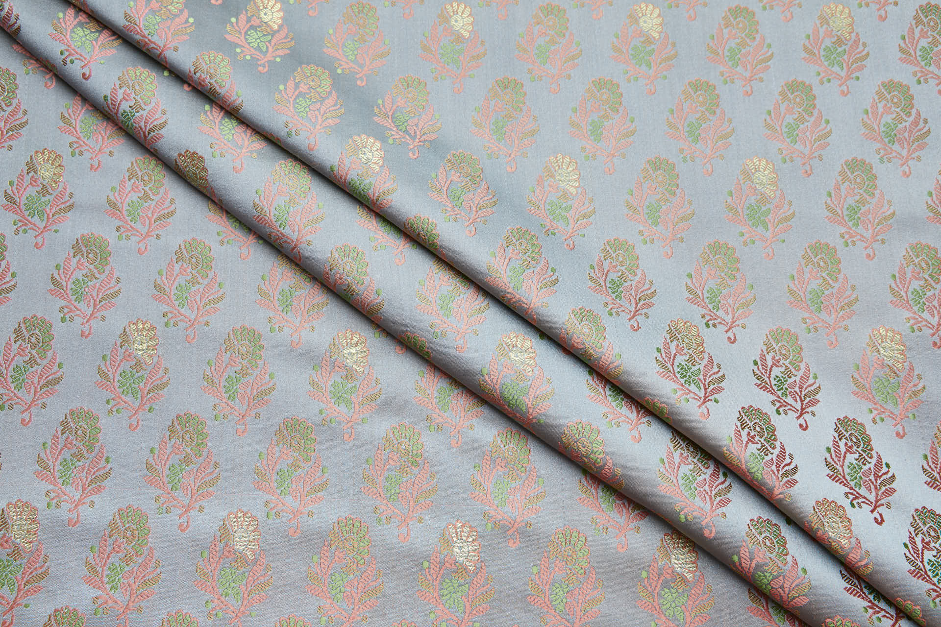 Soft Banaras Brocade - Pale Blue, Green and Pink fabric, image 3 of 7