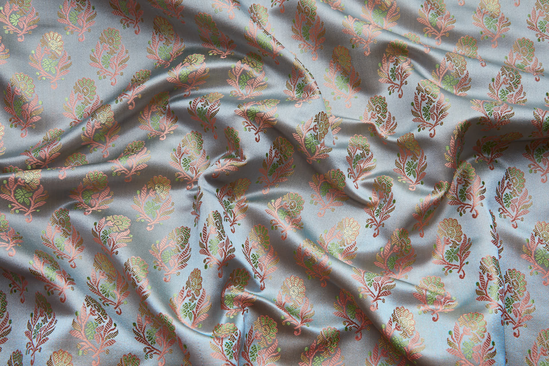 Soft Banaras Brocade - Pale Blue, Green and Pink fabric, image 4 of 7