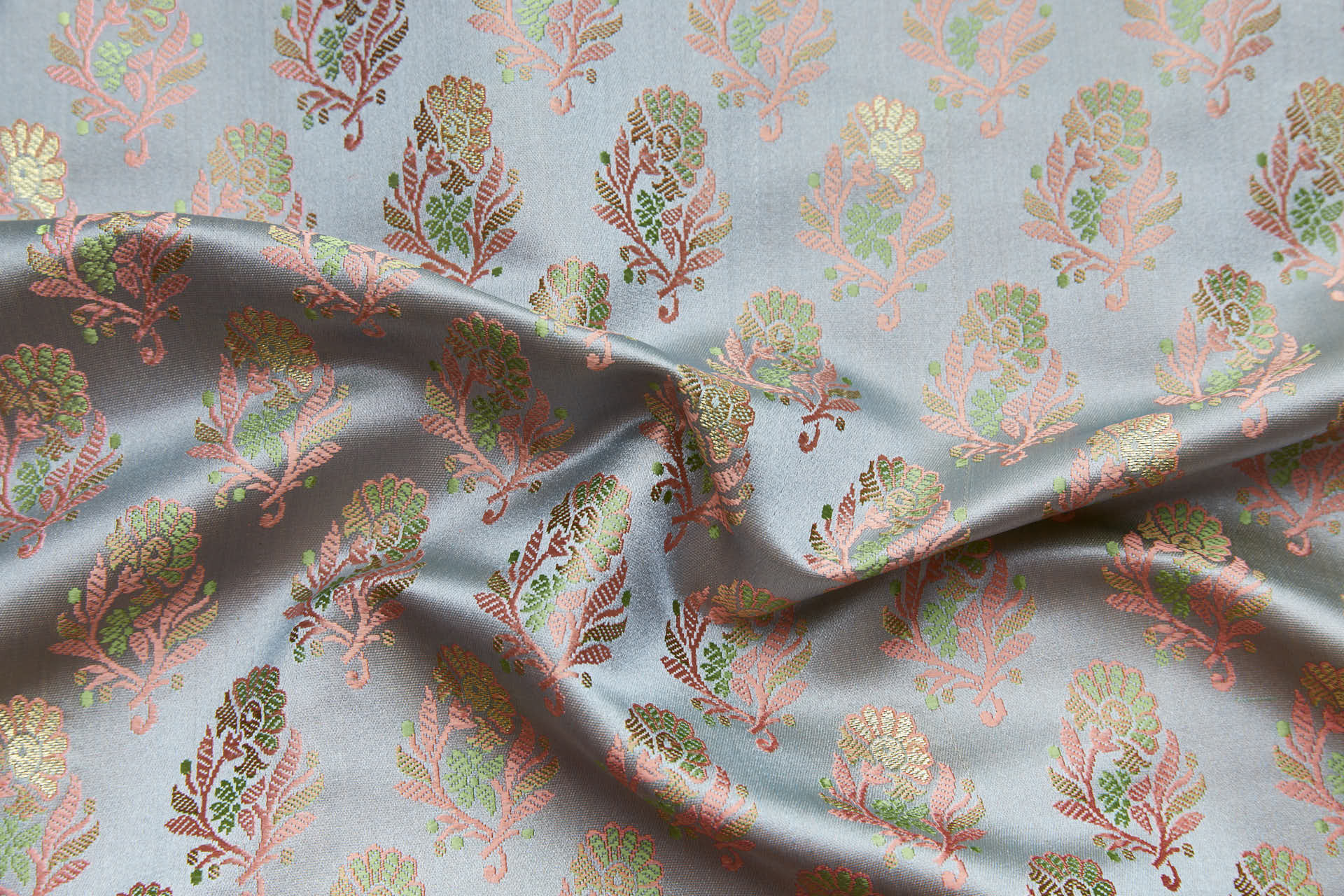 Soft Banaras Brocade - Pale Blue, Green and Pink fabric, image 2 of 7